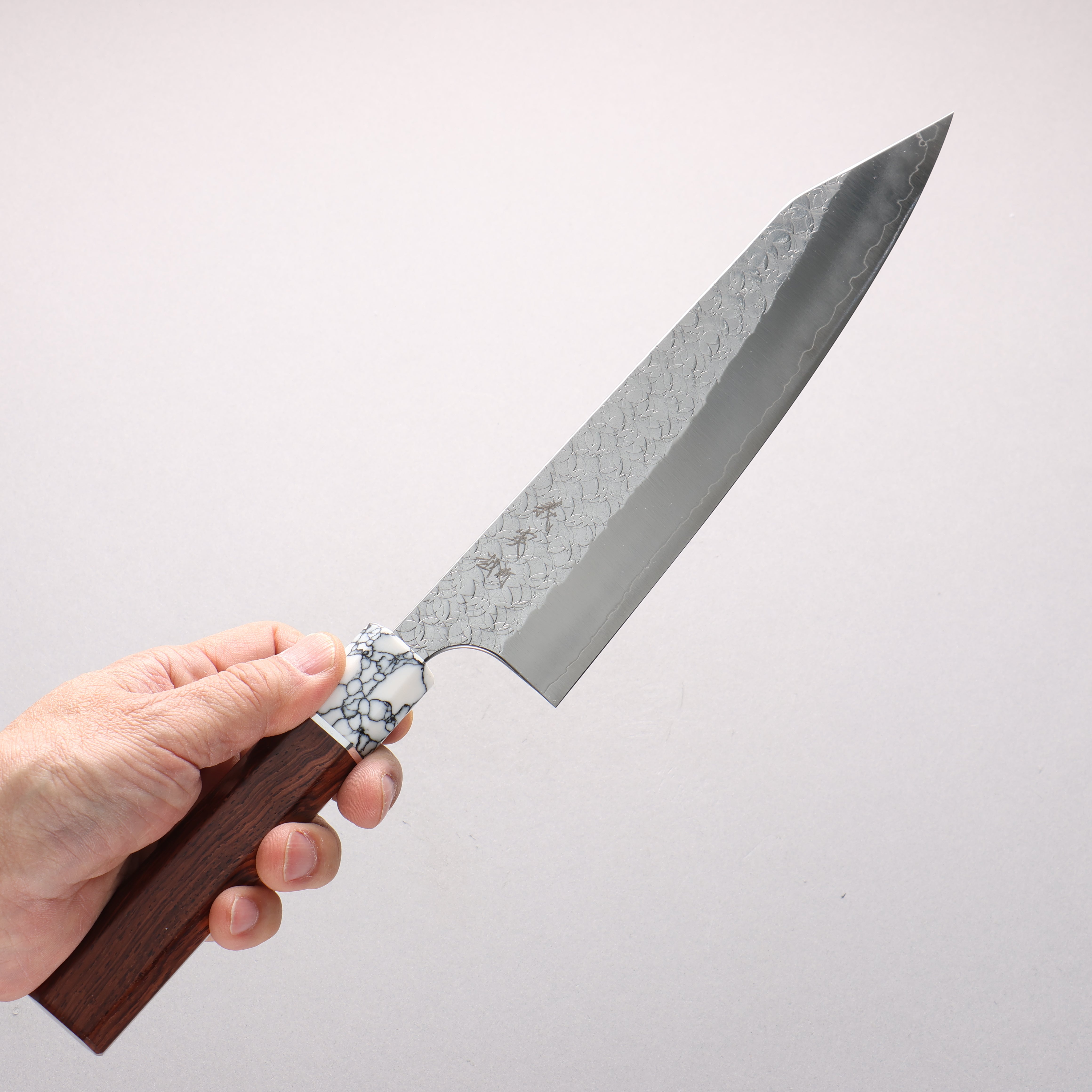 Yoshimi Kato Minamo SG2 Hammered Kiritsuke Gyuto 210mm Rosewood & White Turquoise Handle - Seisuke Knife