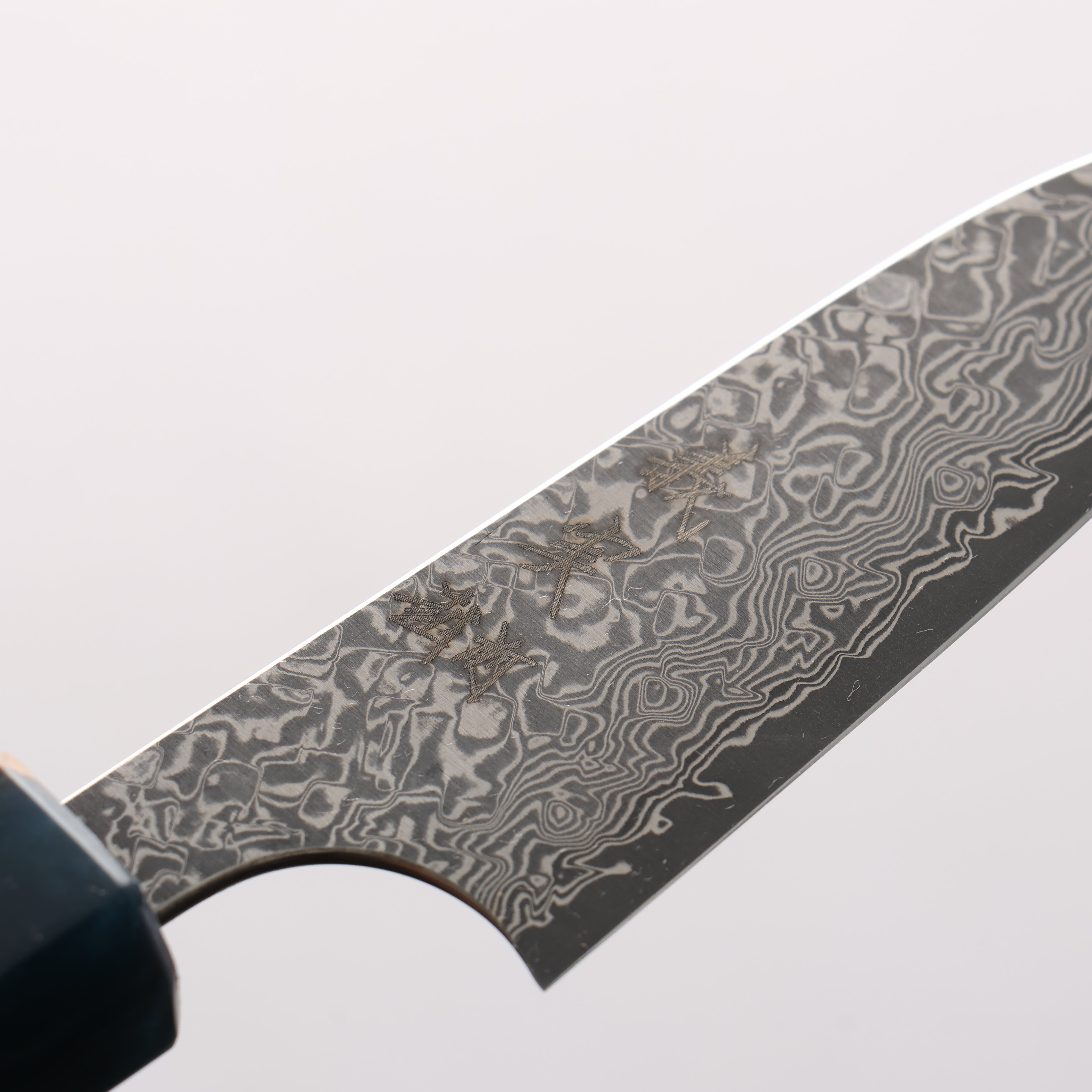 Yoshimi Kato VG10 Black Damascus Paring 80mm Olive Wood & Blue Resin Handle - Seisuke Knife