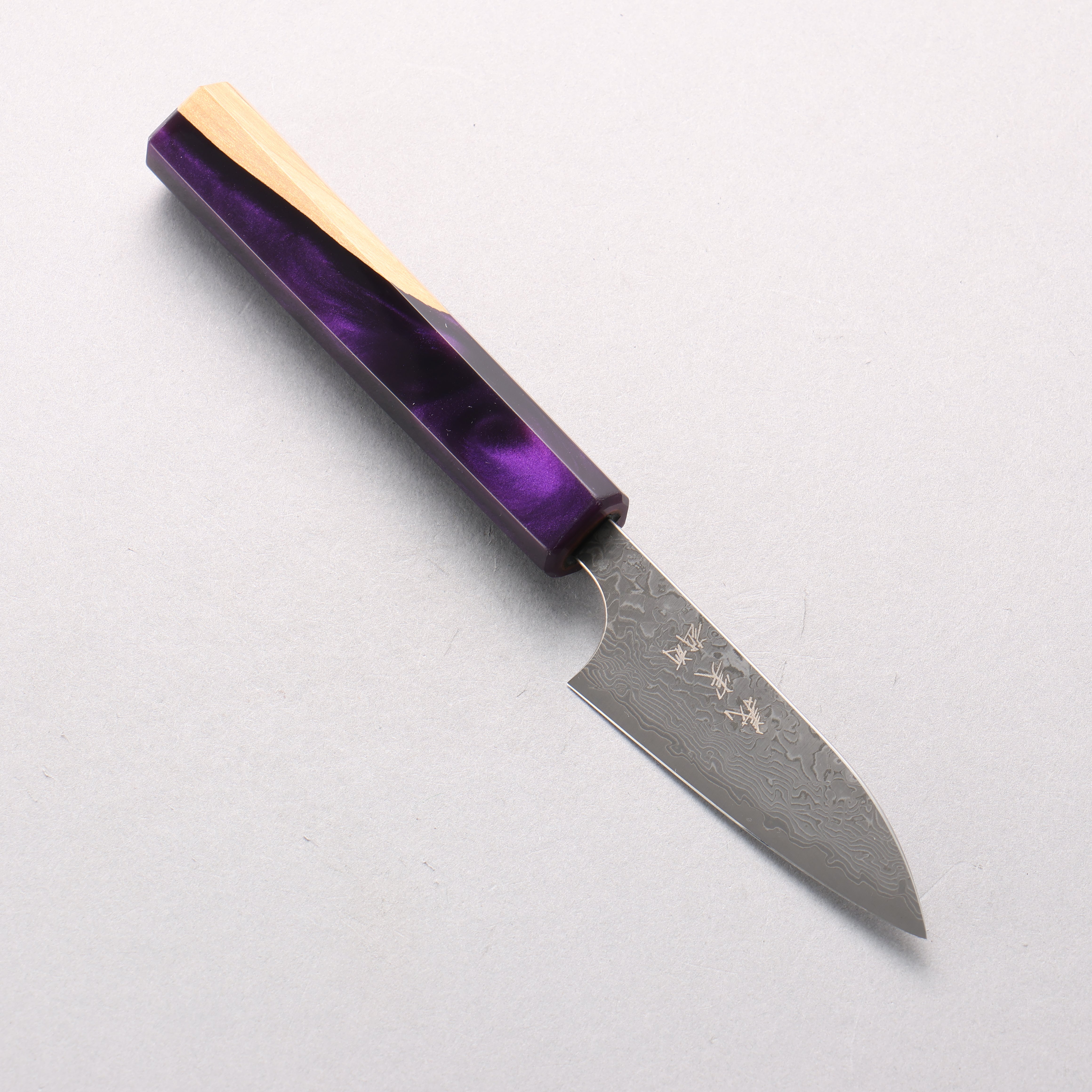Yoshimi Kato VG10 Black Damascus Paring 80mm Olive Wood & Purple Resin Handle - Seisuke Knife