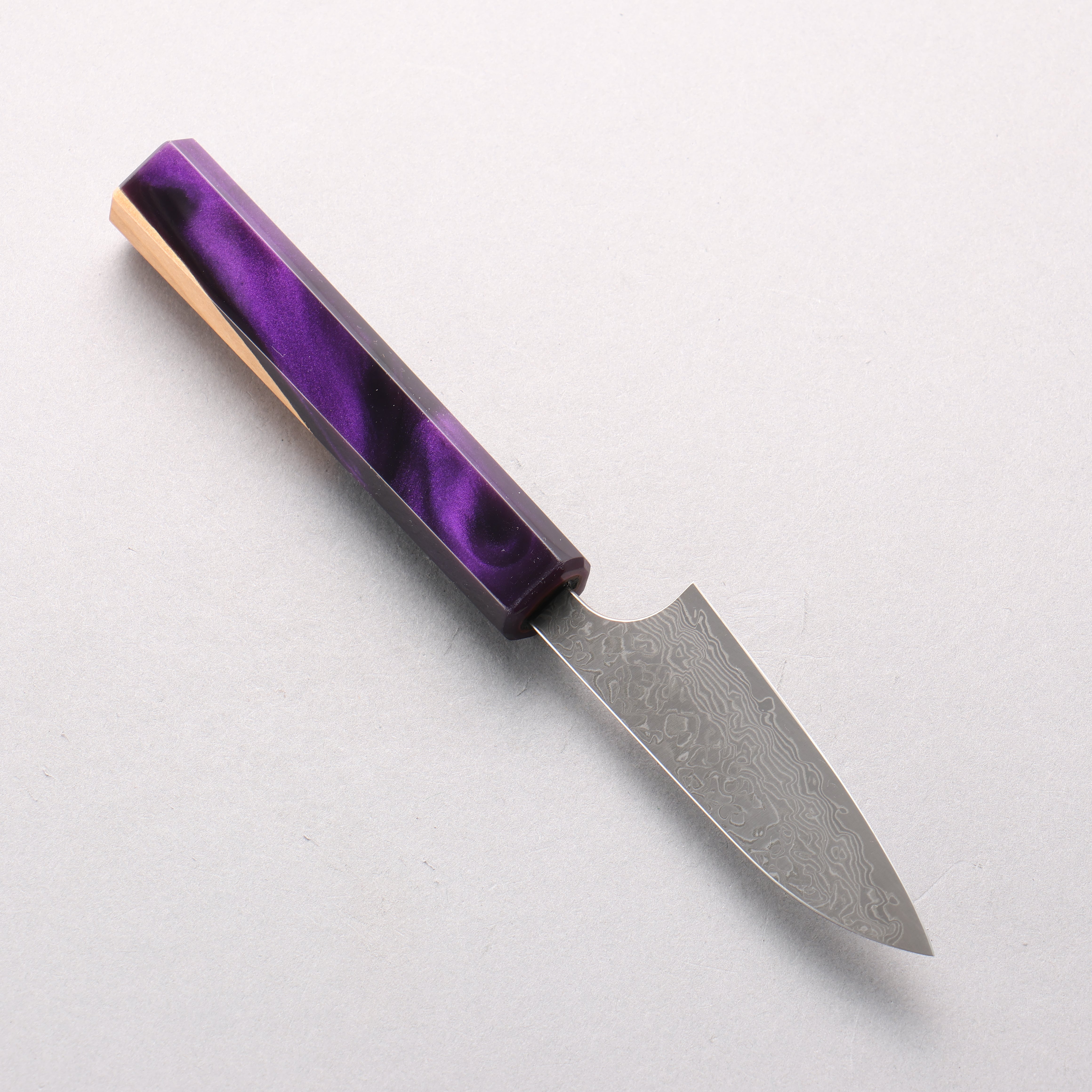 Yoshimi Kato VG10 Black Damascus Paring 80mm Olive Wood & Purple Resin Handle - Seisuke Knife