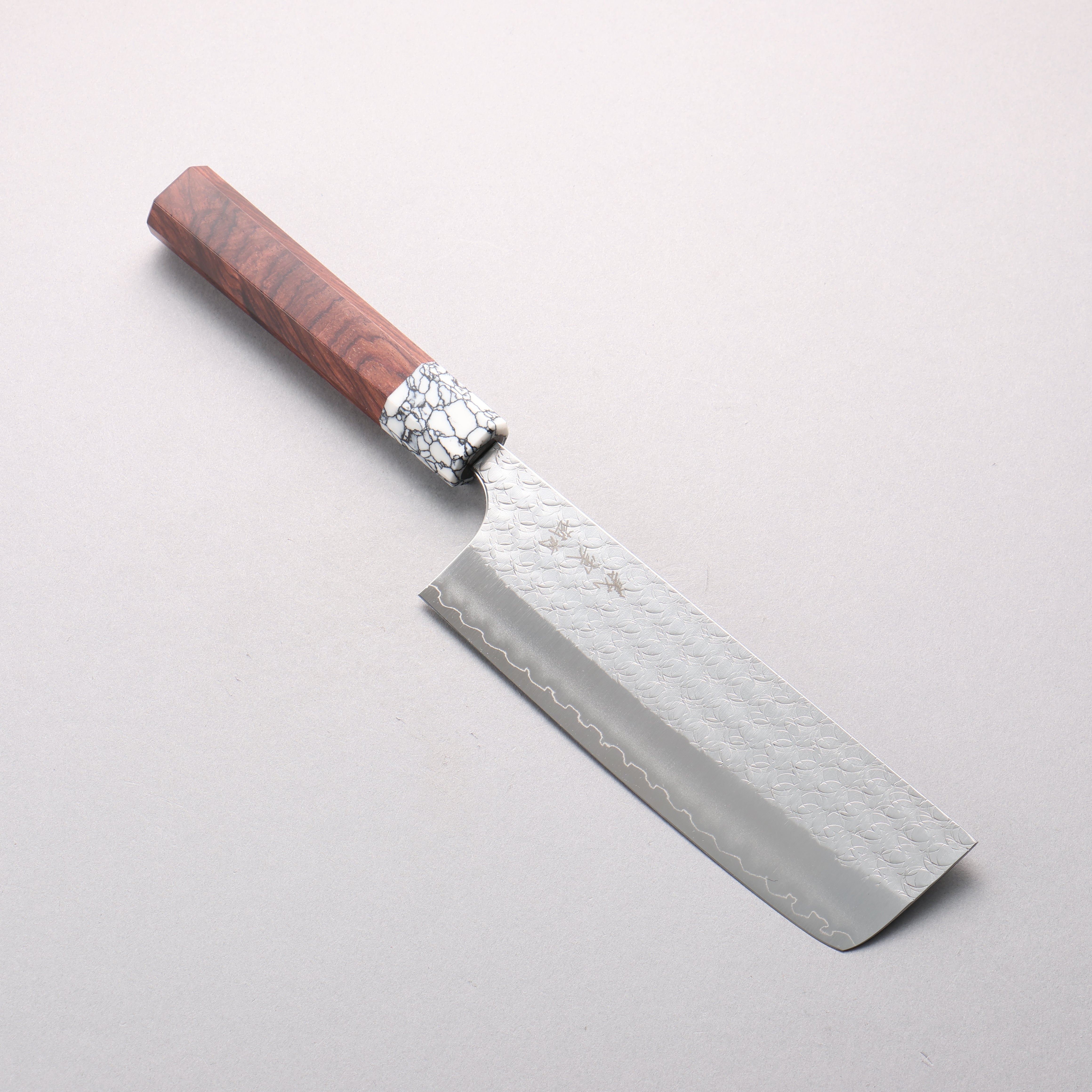 Yoshimi Kato Minamo SG2 Hammered Nakiri 165mm Rosewood & White Turquoise Handle - Seisuke Knife