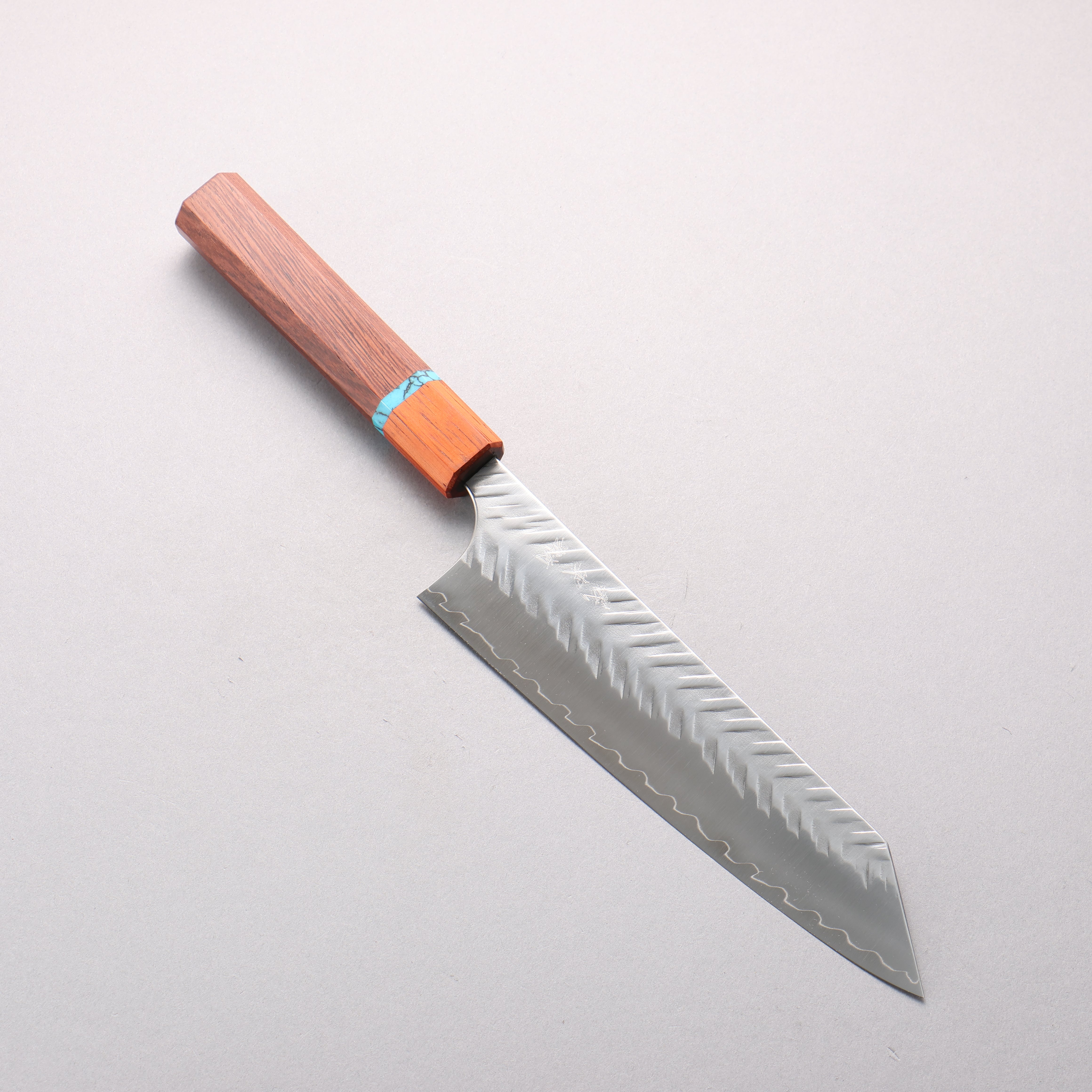 Yoshimi Kato SPG STRIX V-Hammered Kiritsuke Gyuto 190mm Rosewood & Turquoise Ring Handle - Seisuke Knife