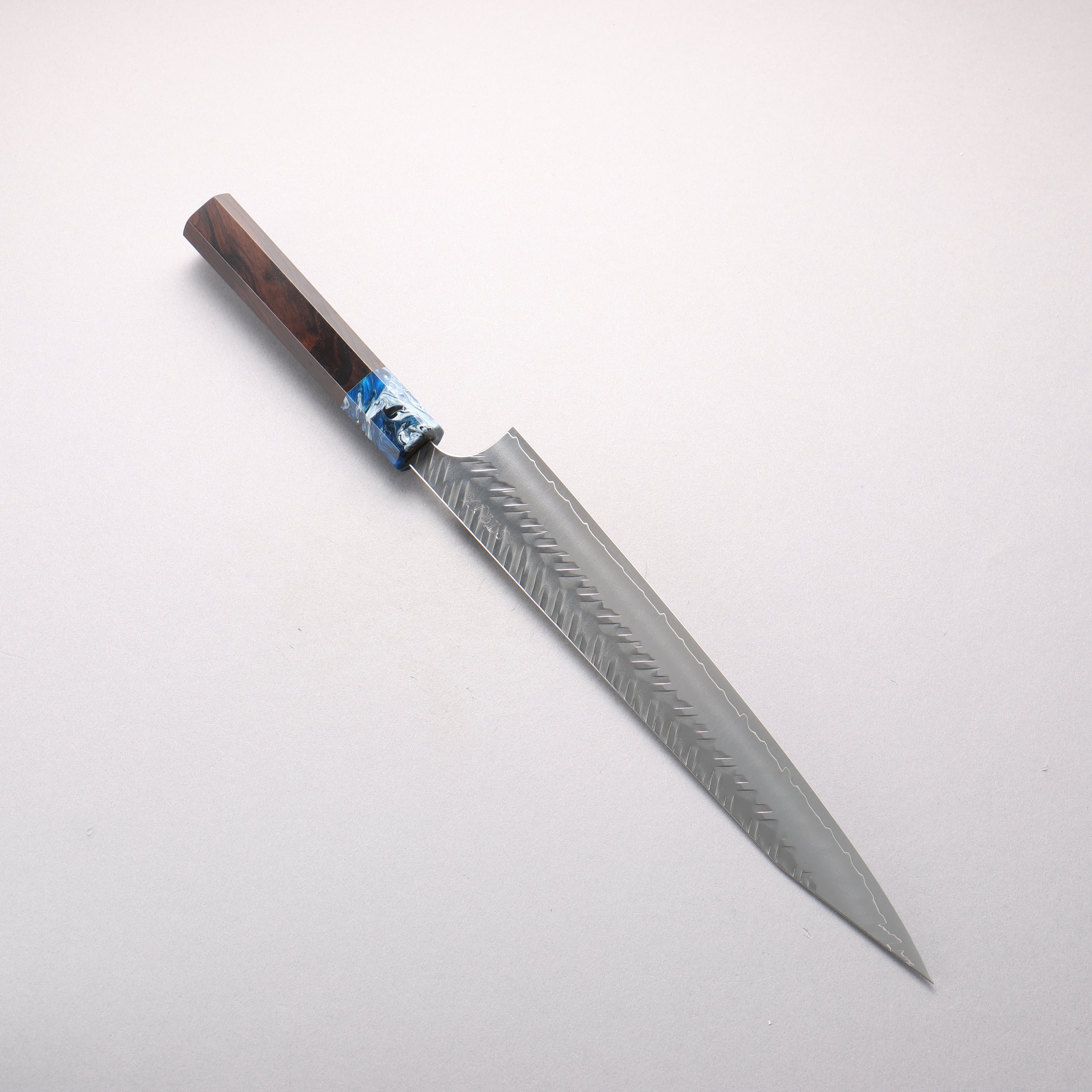 Yoshimi Kato SPG STRIX V-Hammered Kiritsuke Sujihiki 270mm Ebony Wood & Blue Marble Resin Handle - Seisuke Knife