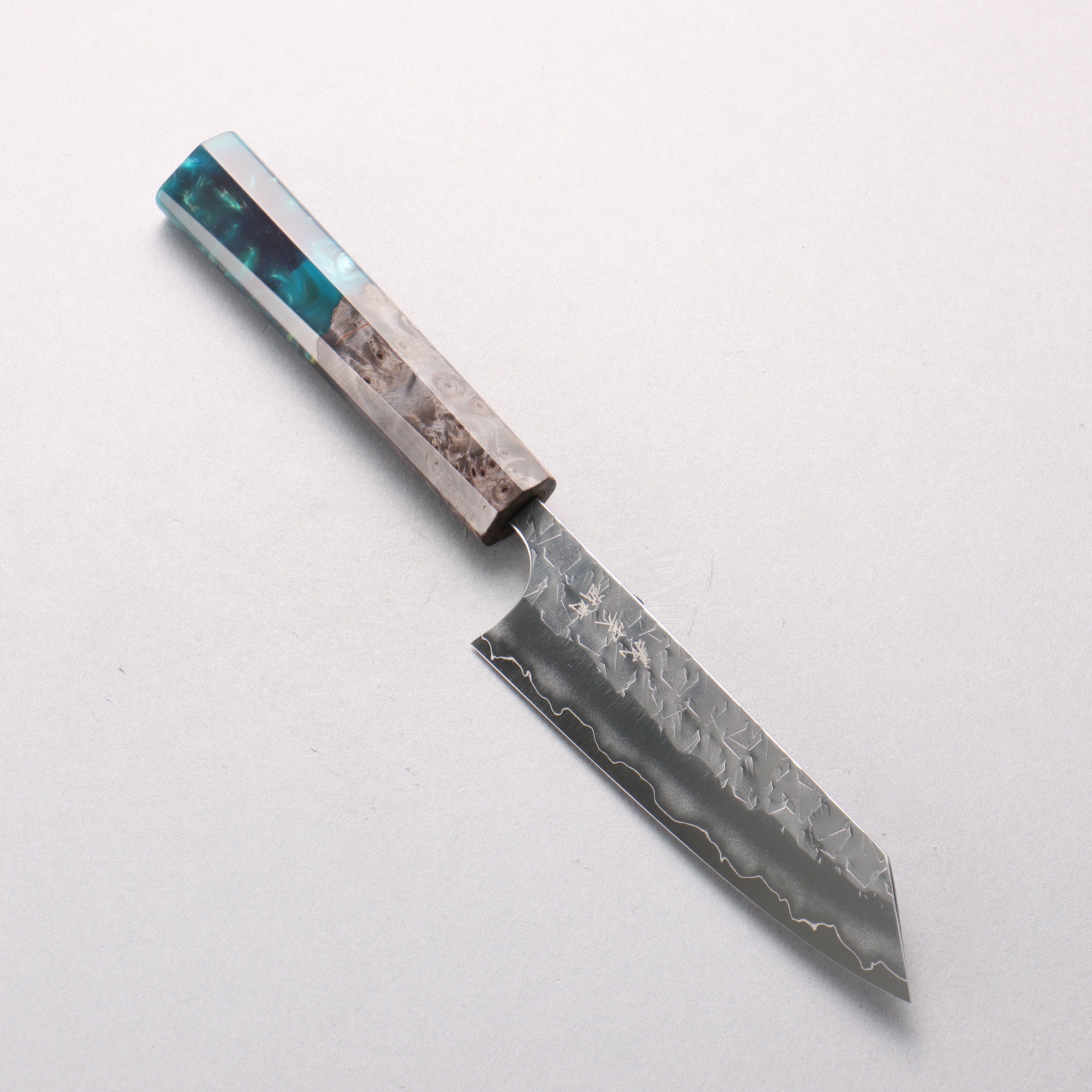 Yoshimi Kato Hyo SG2 Hammered Small Bunka 130mm Stabilized Birch & Emerald Resin Handle - Seisuke Knife