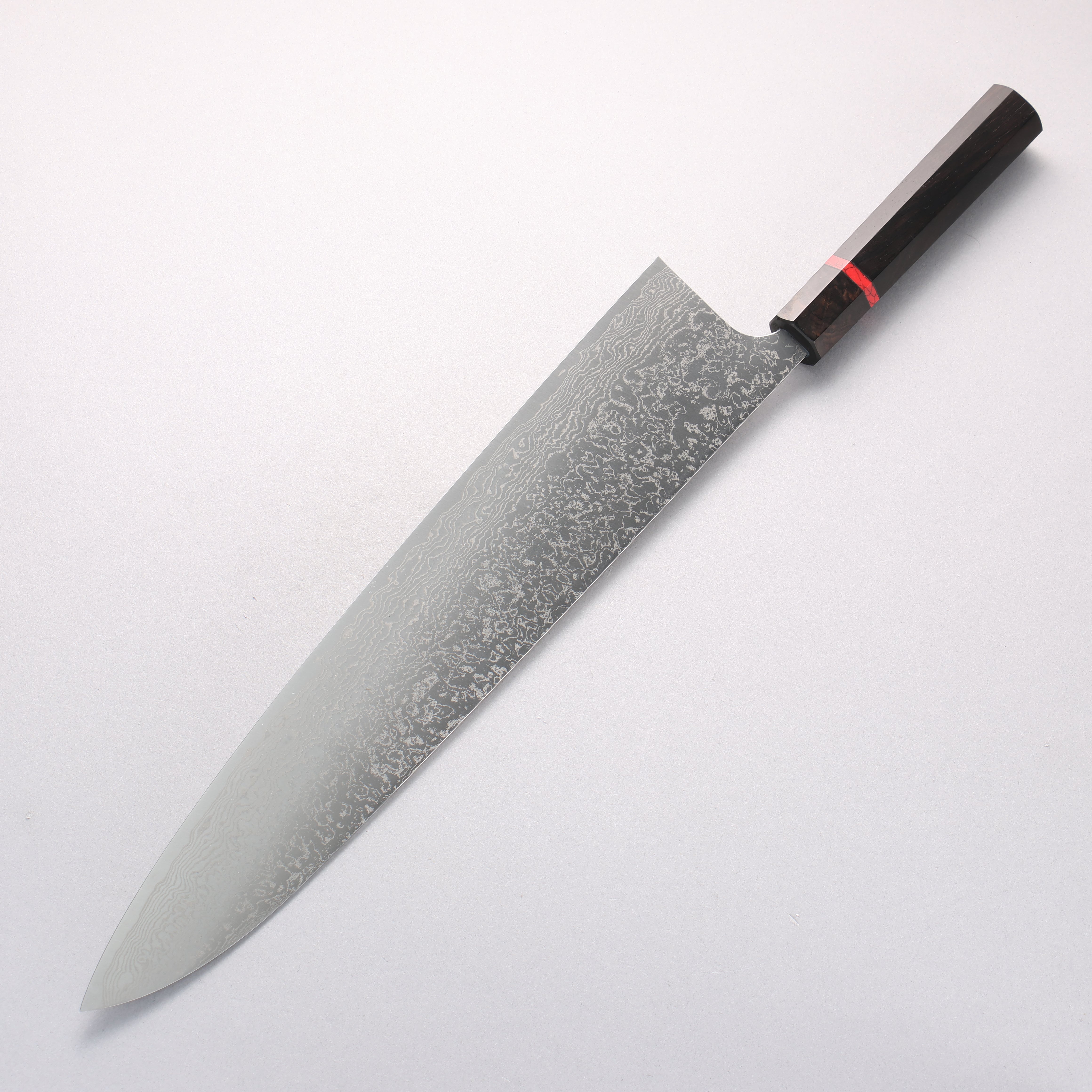 Anryu VG10 Migaki Damascus Gyuto 330mm Ebony Wood (With Red Turquoise Ring) Handle - Seisuke Knife
