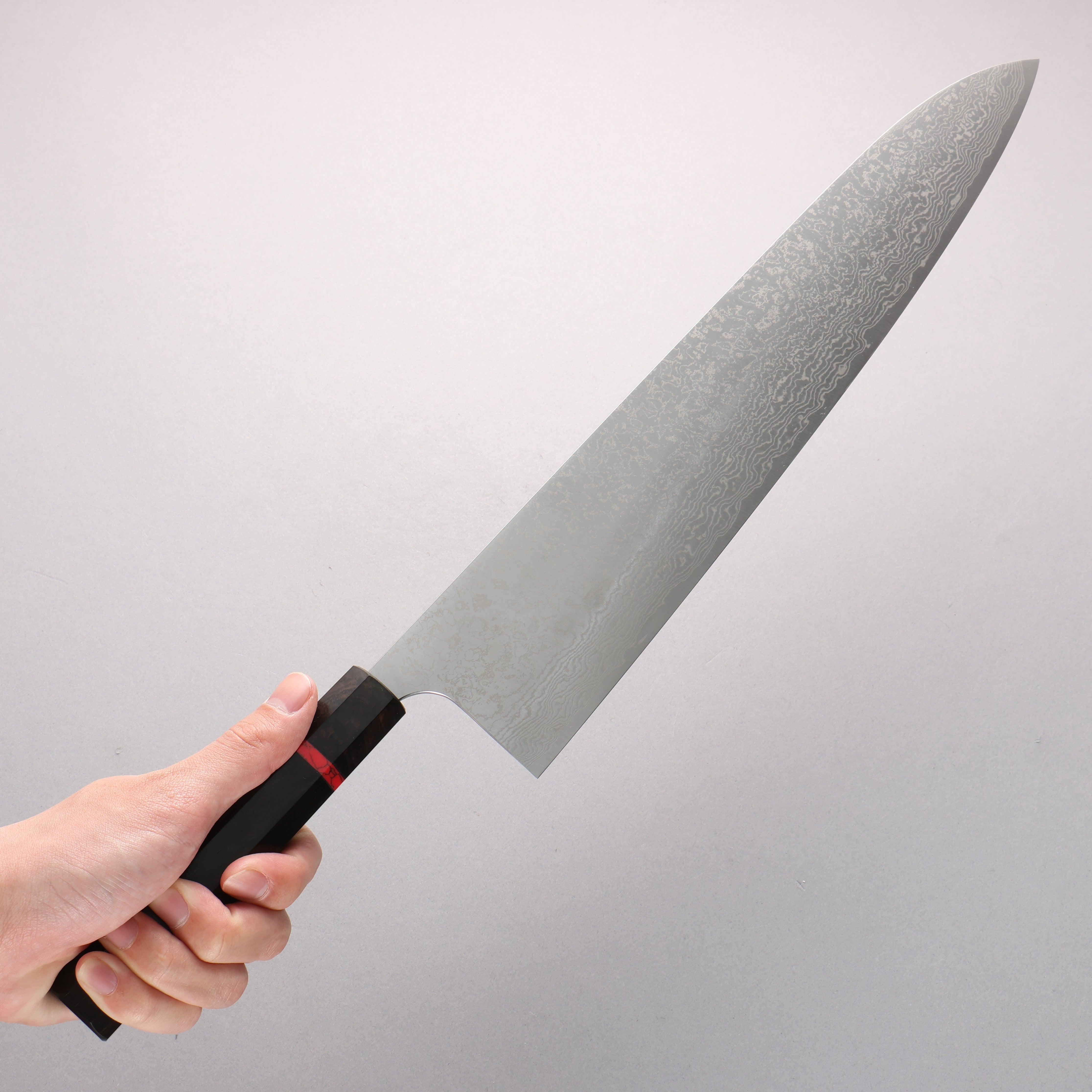 Anryu VG10 Migaki Damascus Gyuto 330mm Ebony Wood (With Red Turquoise Ring) Handle - Seisuke Knife