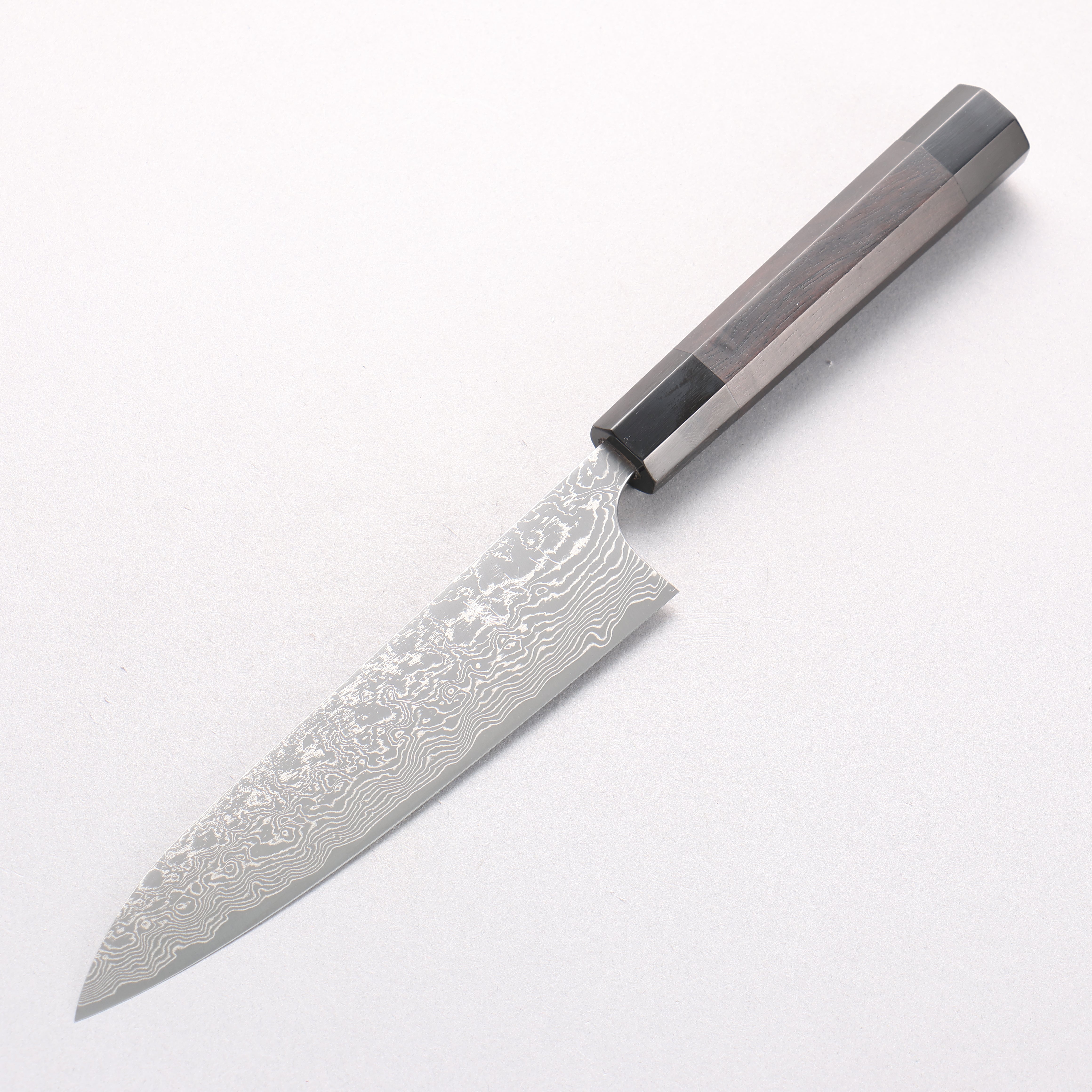 Anryu VG10 Migaki Damascus Petty-Utility 150mm Ebony Wood & Double Black Horn Handle - Seisuke Knife