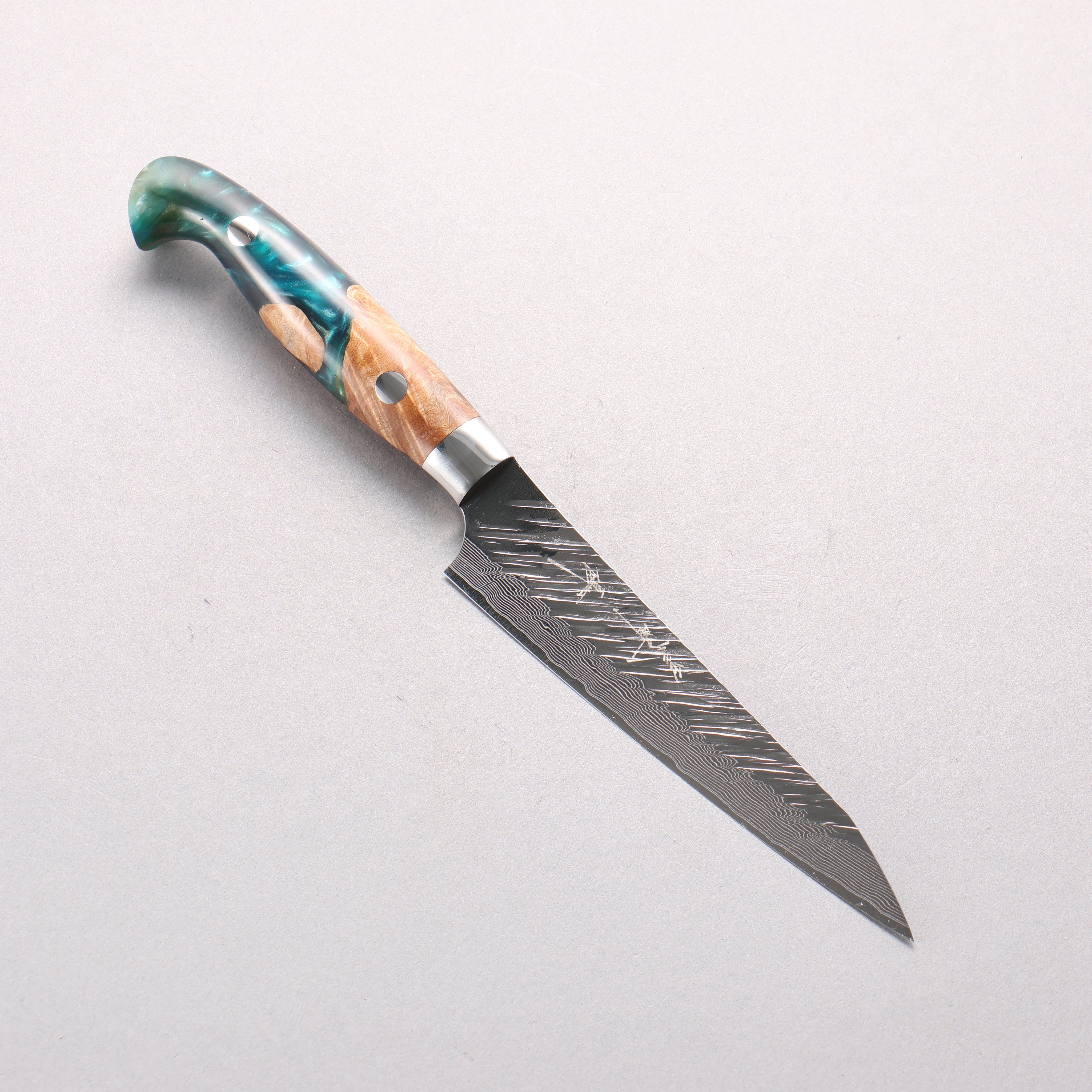Yu Kurosaki Fujin SG2 Hammered Damascus Kiritsuke Petty-Utility 130mm Green Wood Pattern Acrylic Handle - Seisuke Knife