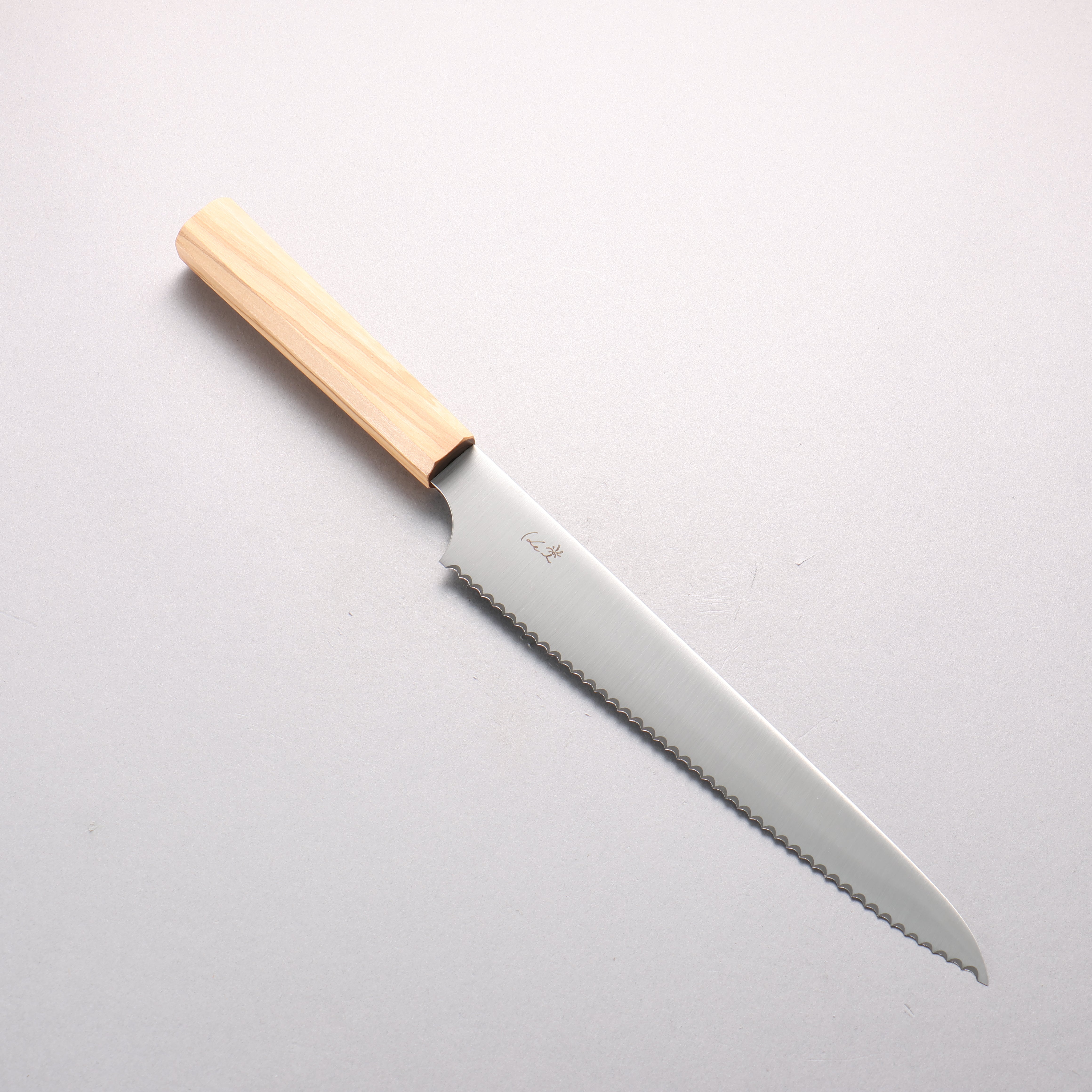 Kei Stainless Steel Bread Slicer 240mm Olive Wood Handle - Seisuke Knife