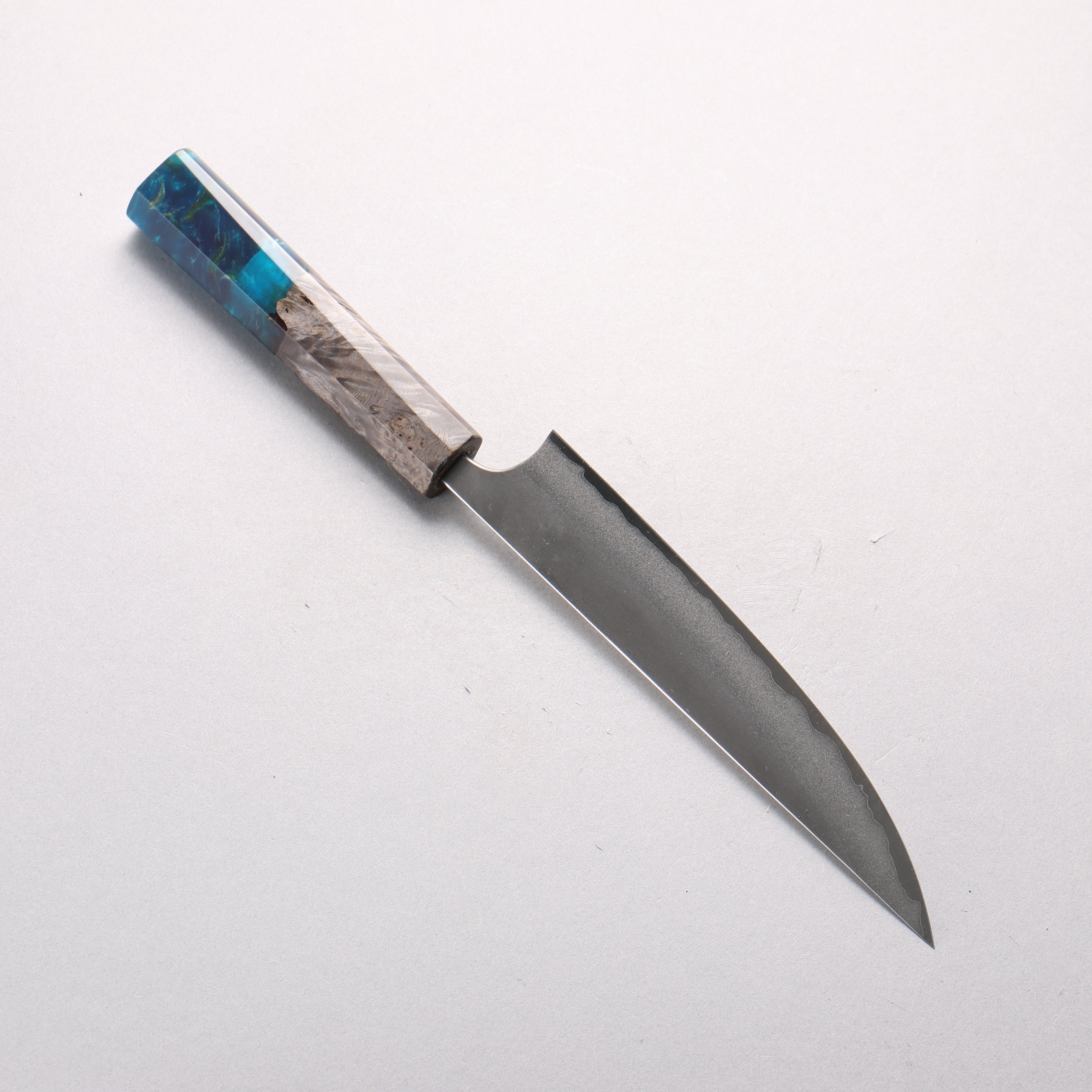 Yoshimi Kato Blue Super Nashiji Kengata Petty-Utility 170mm Stabilized Birch & Emerald Resin Handle - Seisuke Knife