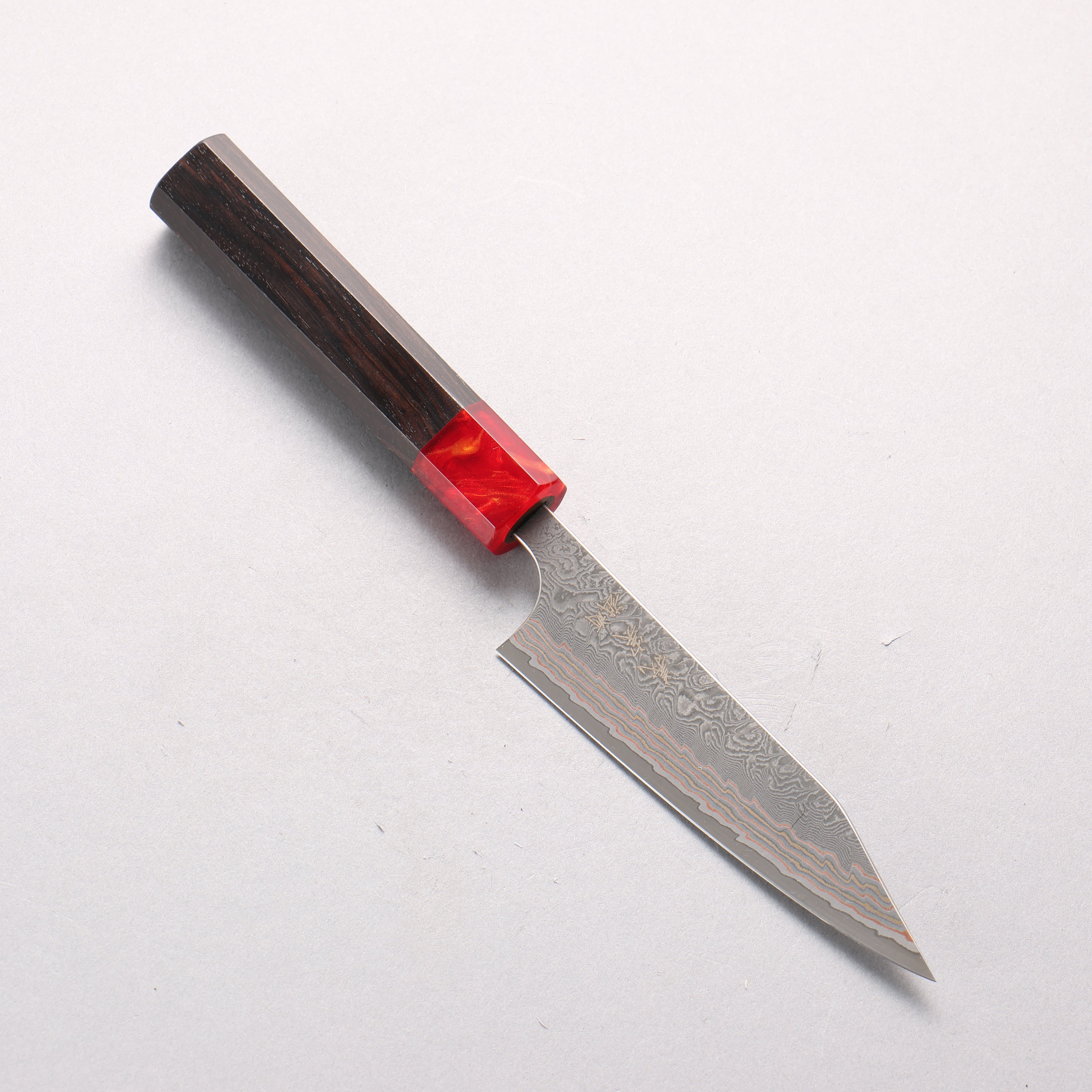 Yoshimi Kato VG10w Colored Damascus Kiritsuke Petty-Utility 120mm Ebony Wood & Red Resin Handle - Seisuke Knife