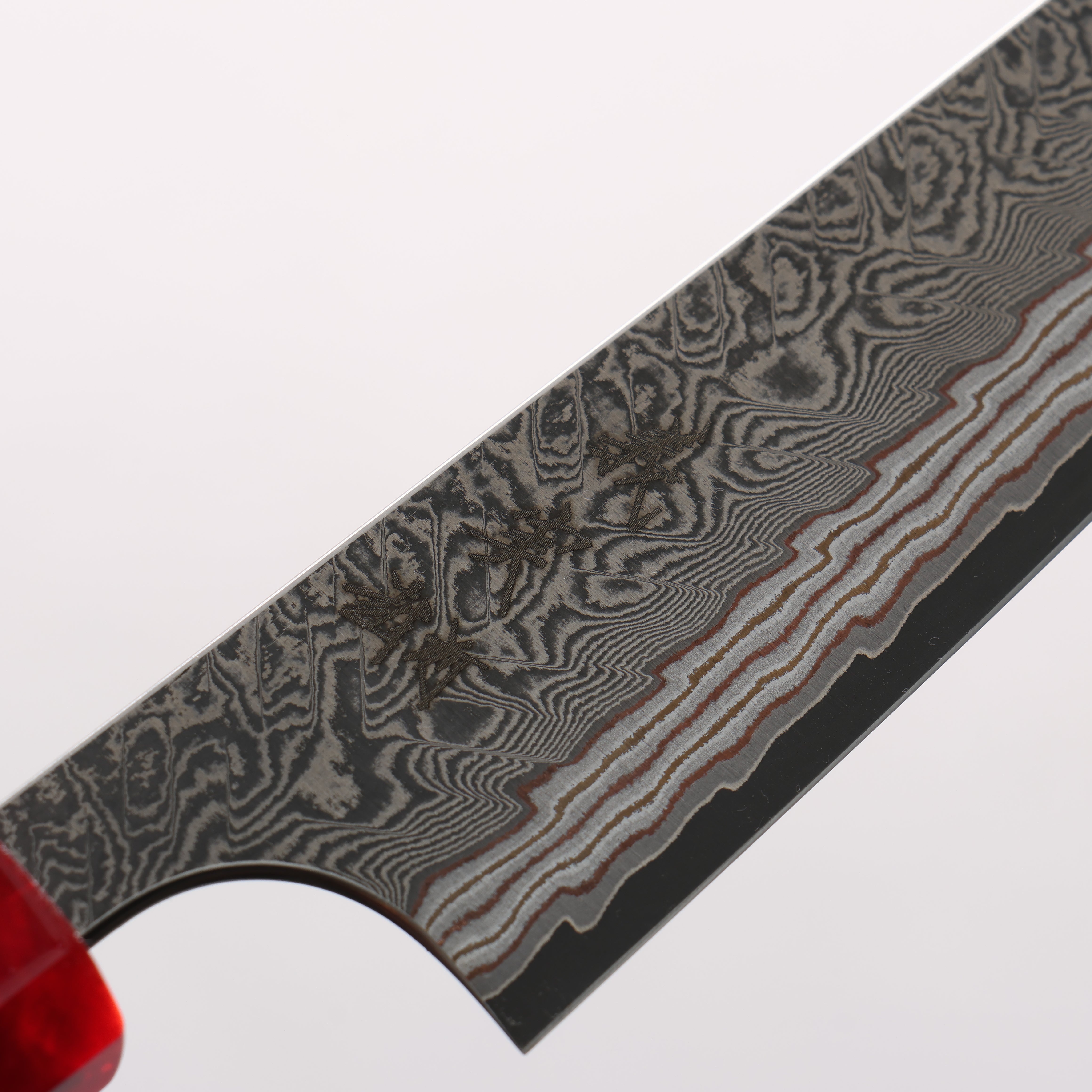 Yoshimi Kato VG10w Colored Damascus Kiritsuke Petty-Utility 120mm Ebony Wood & Red Resin Handle - Seisuke Knife