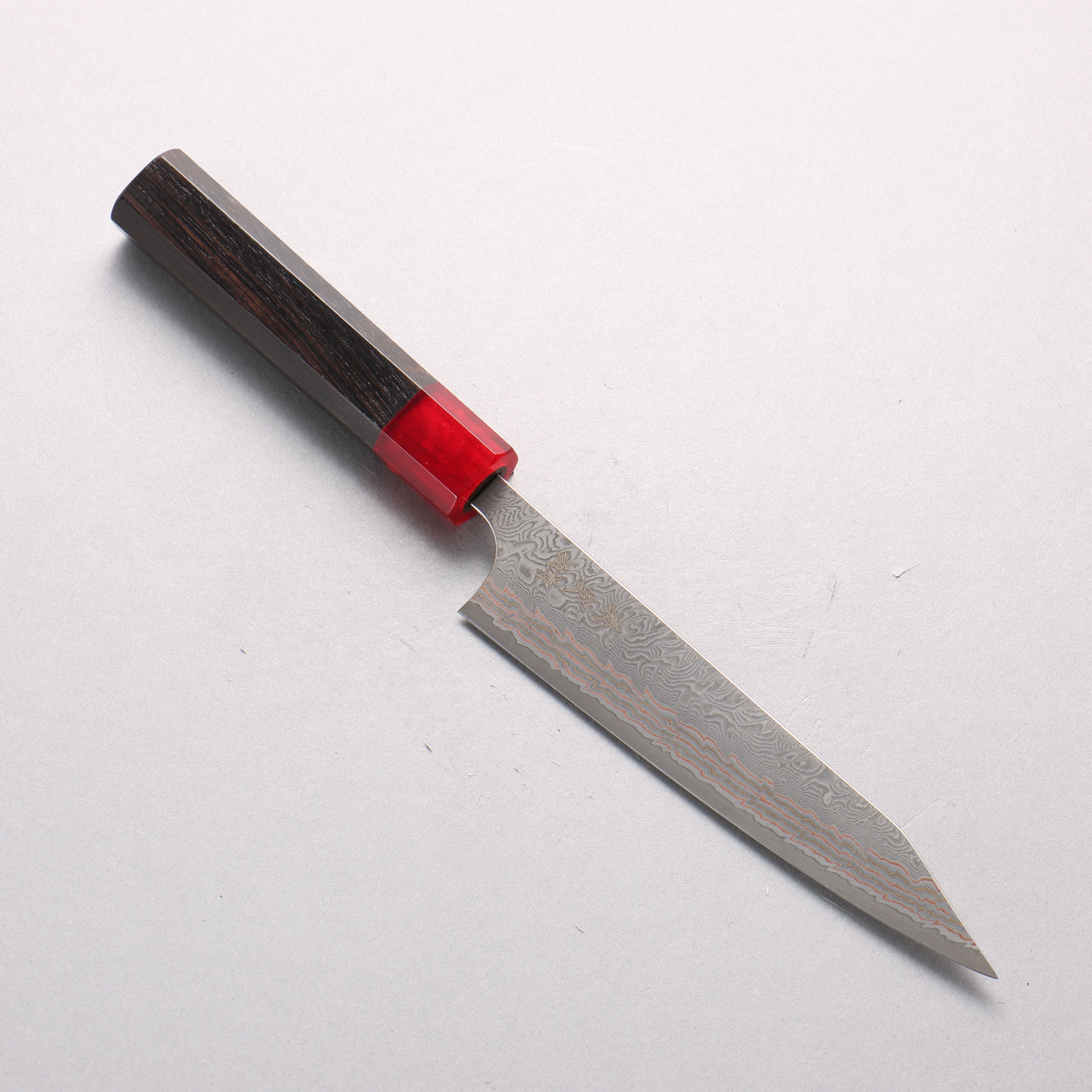 Yoshimi Kato VG10w Colored Damascus Kiritsuke Petty-Utility 150mm Ebony Wood & Red Resin Handle - Seisuke Knife