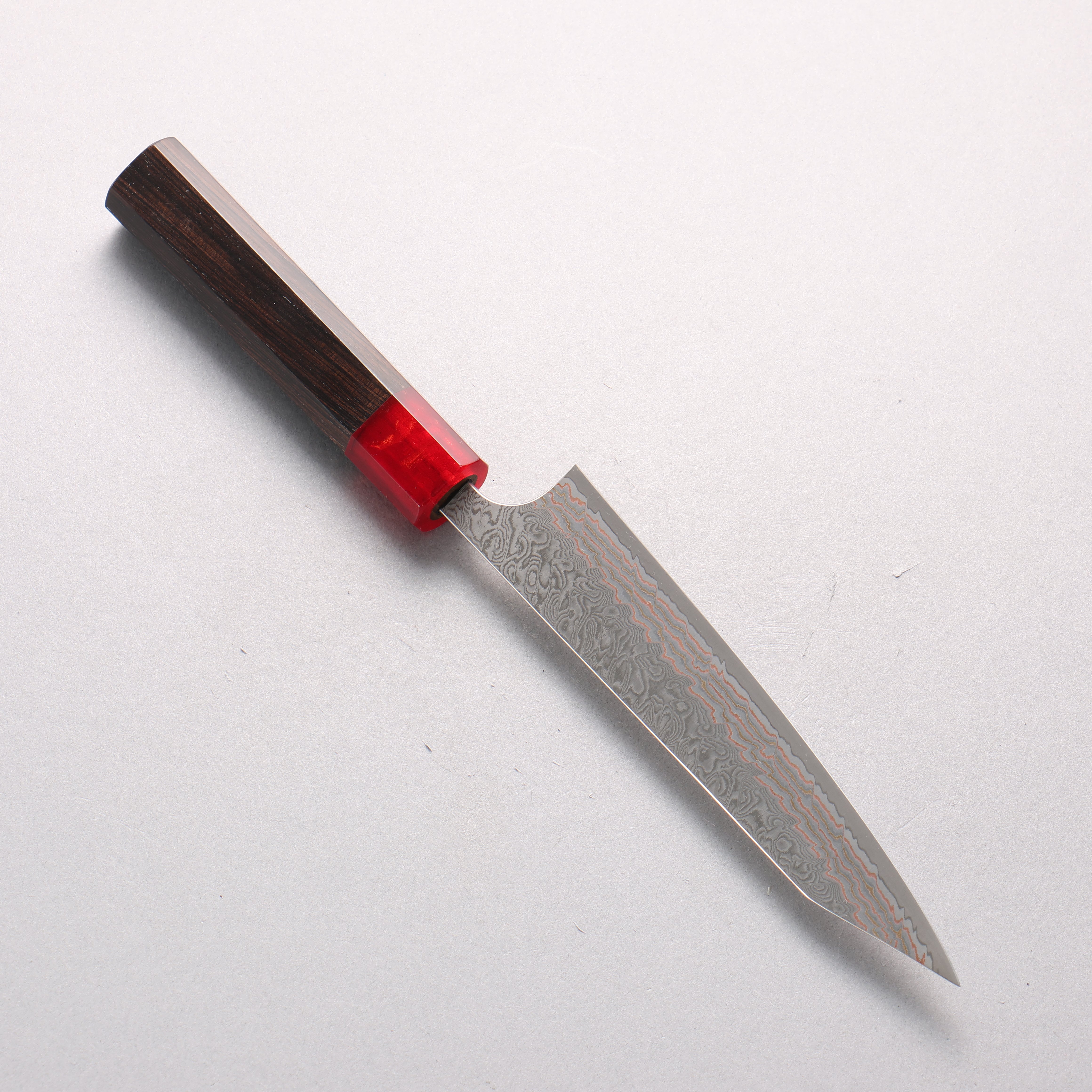Yoshimi Kato VG10w Colored Damascus Kiritsuke Petty-Utility 150mm Ebony Wood & Red Resin Handle - Seisuke Knife
