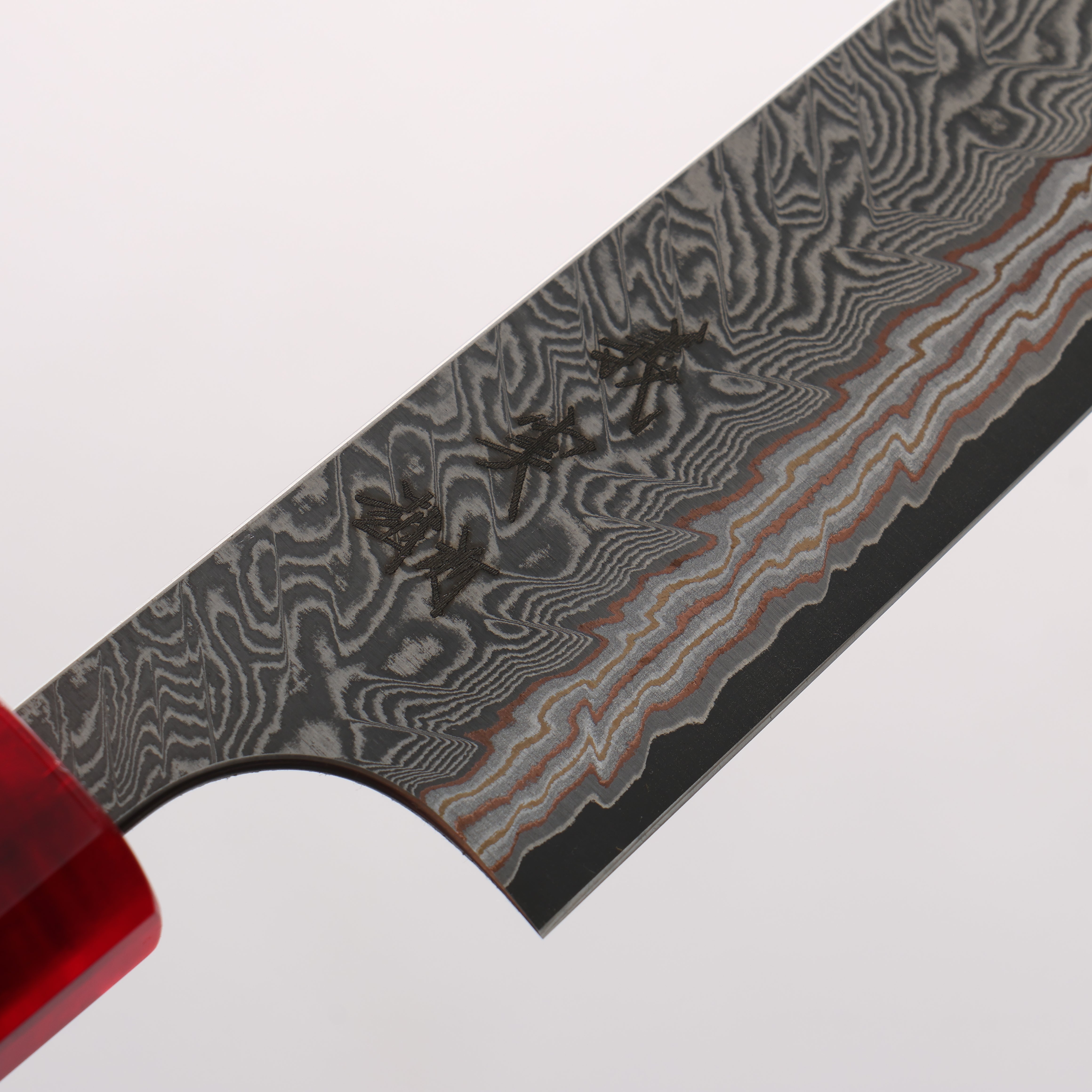 Yoshimi Kato VG10w Colored Damascus Kiritsuke Petty-Utility 150mm Ebony Wood & Red Resin Handle - Seisuke Knife