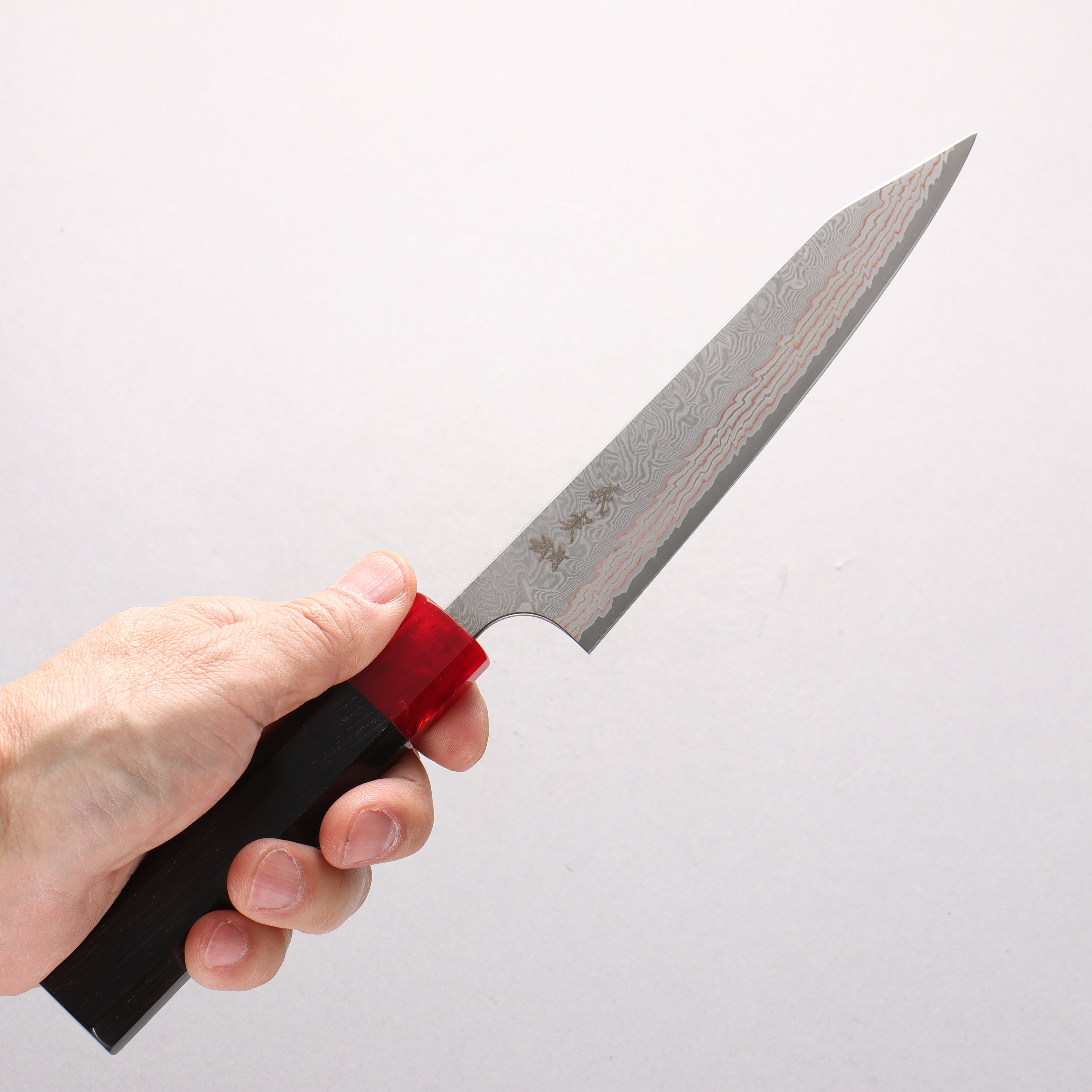 Yoshimi Kato VG10w Colored Damascus Kiritsuke Petty-Utility 150mm Ebony Wood & Red Resin Handle - Seisuke Knife