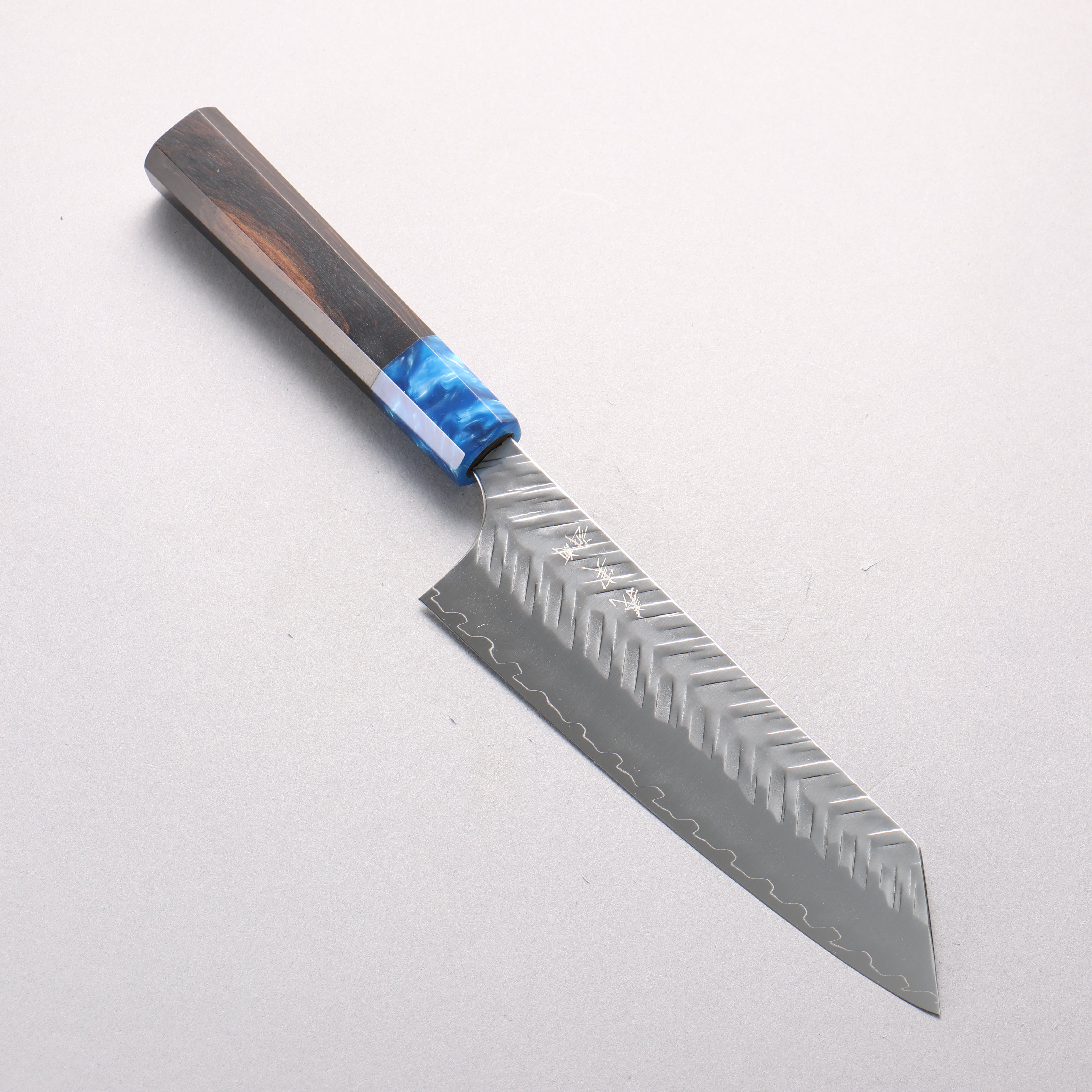 Yoshimi Kato SPG STRIX Hammered (V) Bunka 170mm Ebony & Blue Marble Resin Handle - Seisuke Knife