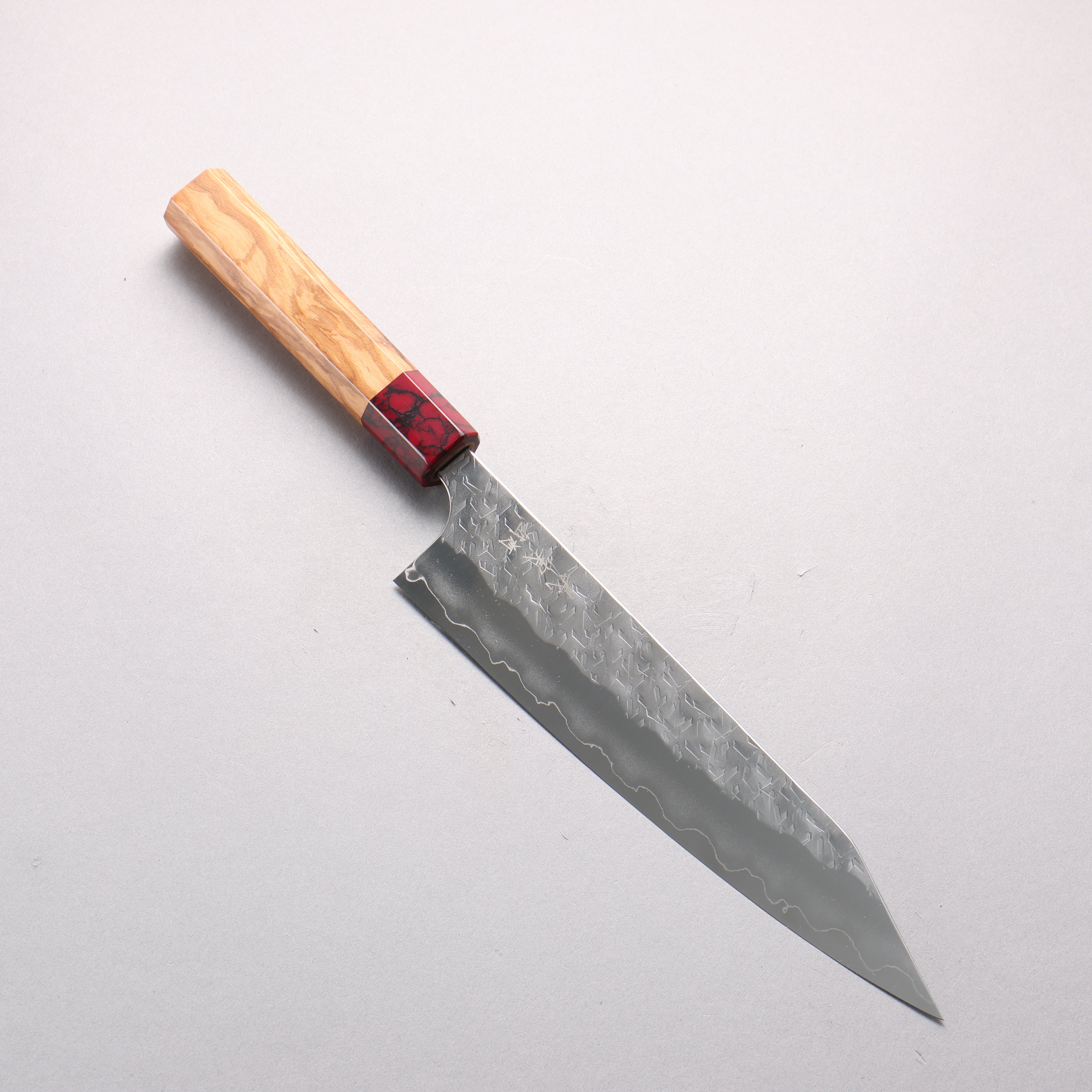 Yoshimi Kato Hyo SG2 Hammered Kiritsuke Gyuto 210mm Olive Wood & Red Turquoise Handle - Seisuke Knife