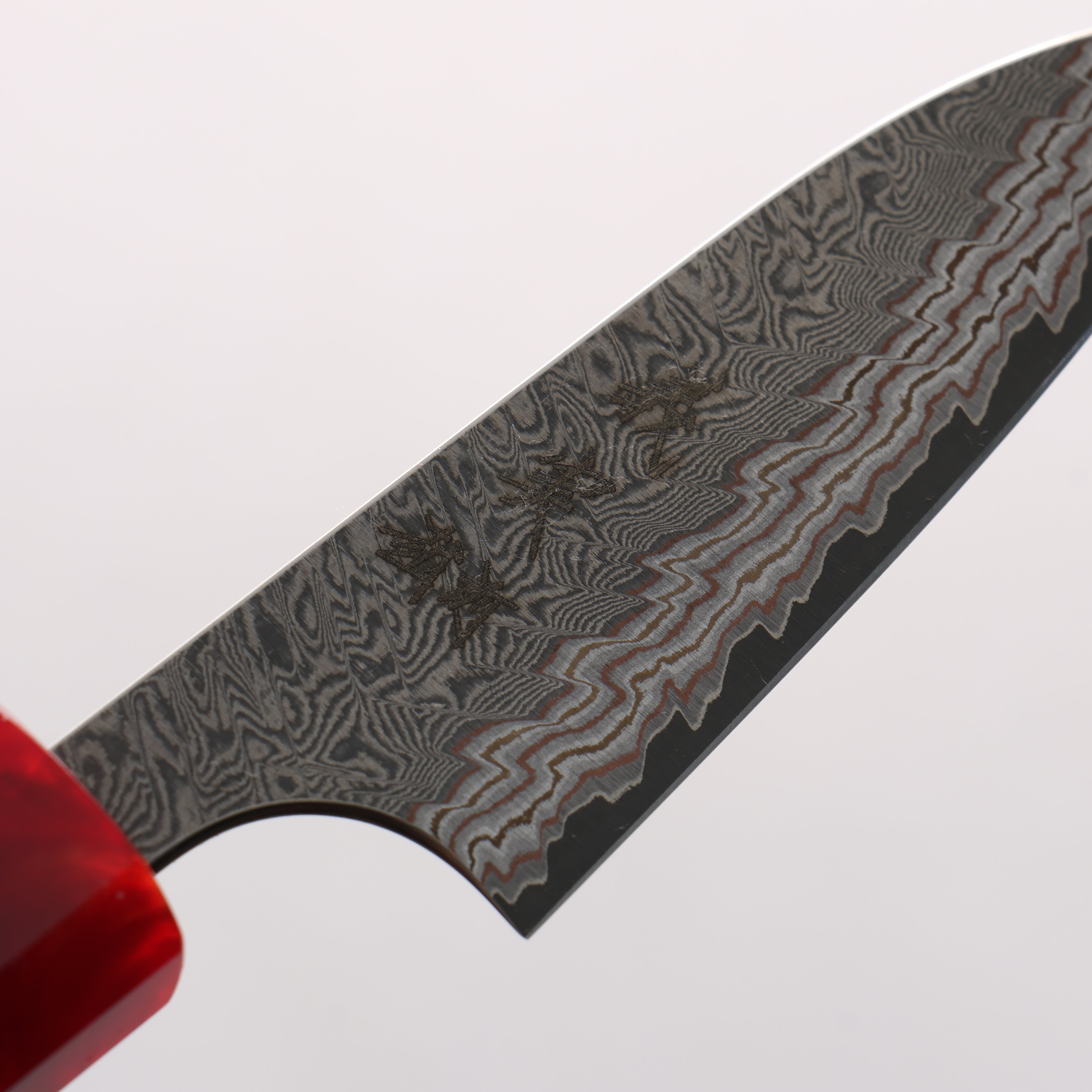 Yoshimi Kato VG10w Colored Damascus Paring 80mm Ebony Wood & Red Resin Handle - Seisuke Knife