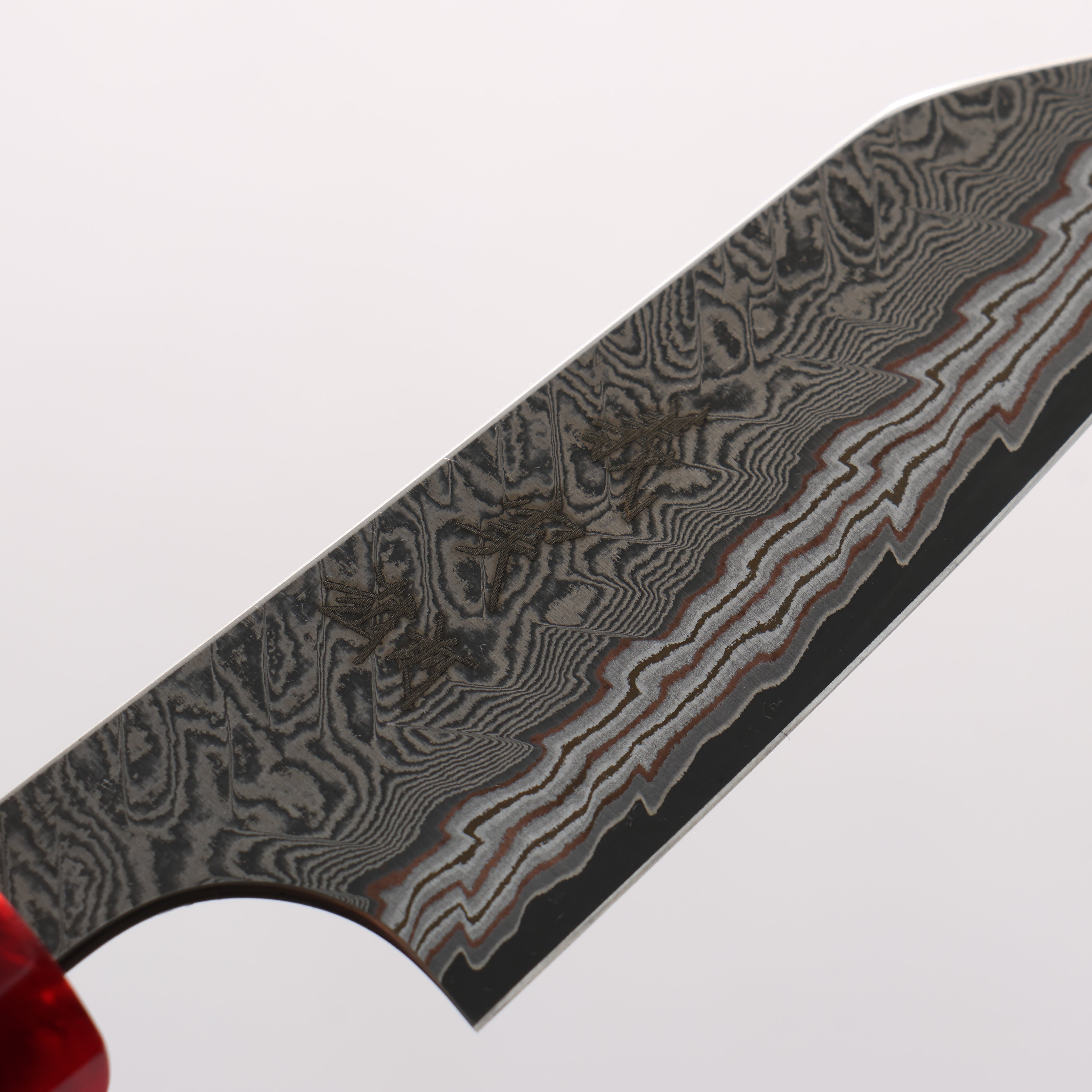 Yoshimi Kato VG10w Colored Damascus Kiritsuke Paring 80mm Ebony Wood & Red Resin Handle - Seisuke Knife