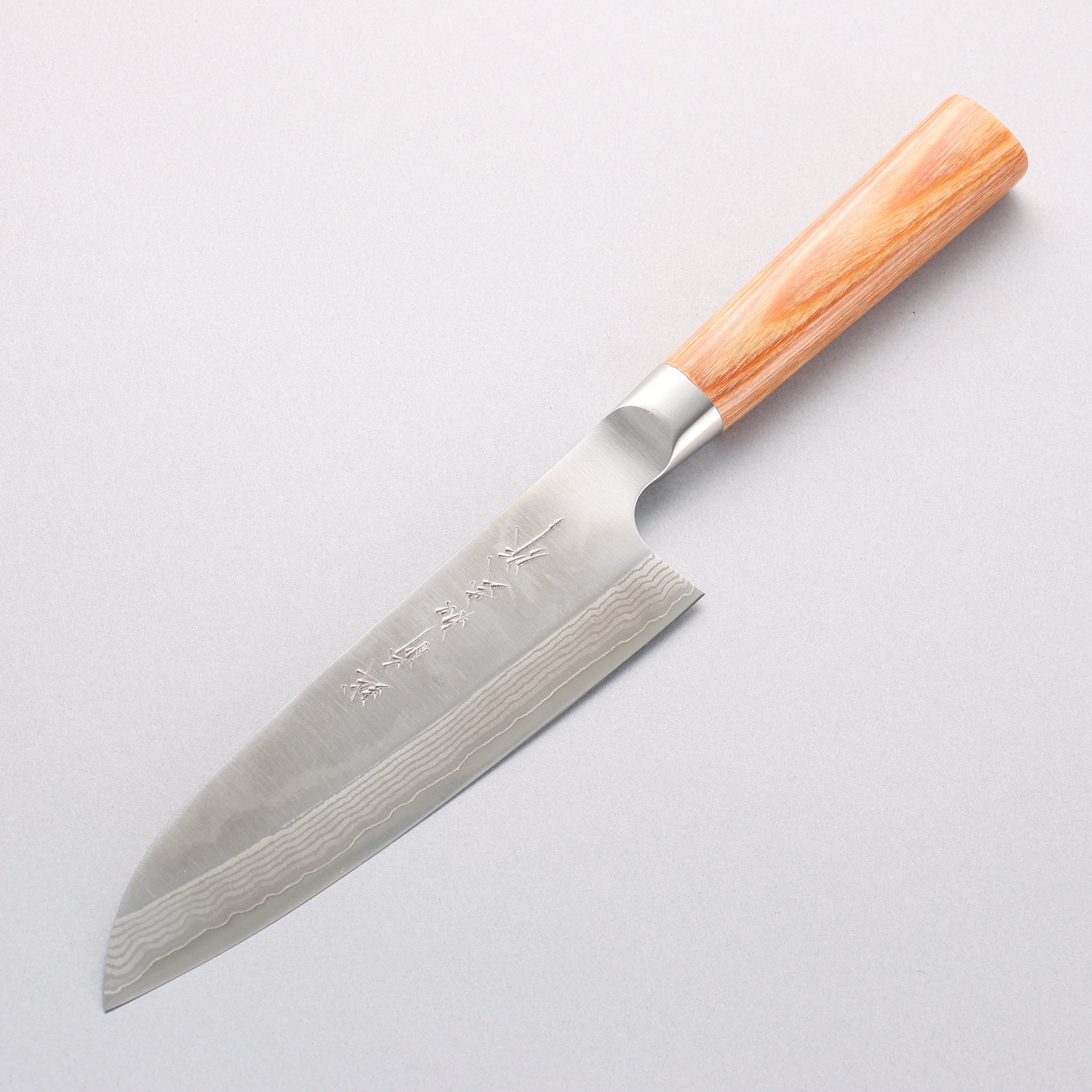 Kamo Hamono VG10 Damascus Santoku 165mm Brown Pakka wood Handle - Seisuke Knife