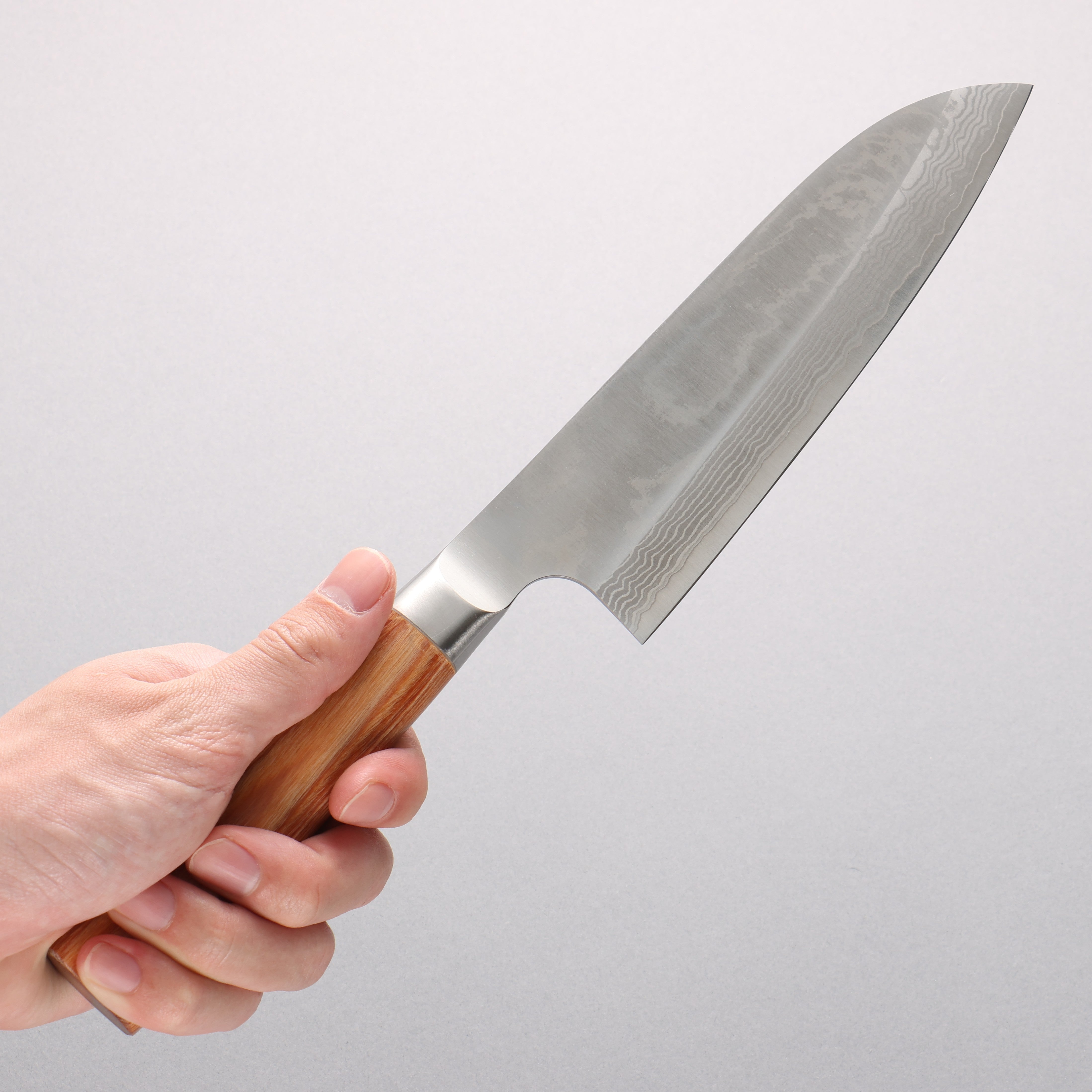 Kamo Hamono VG10 Damascus Santoku 165mm Brown Pakka wood Handle - Seisuke Knife