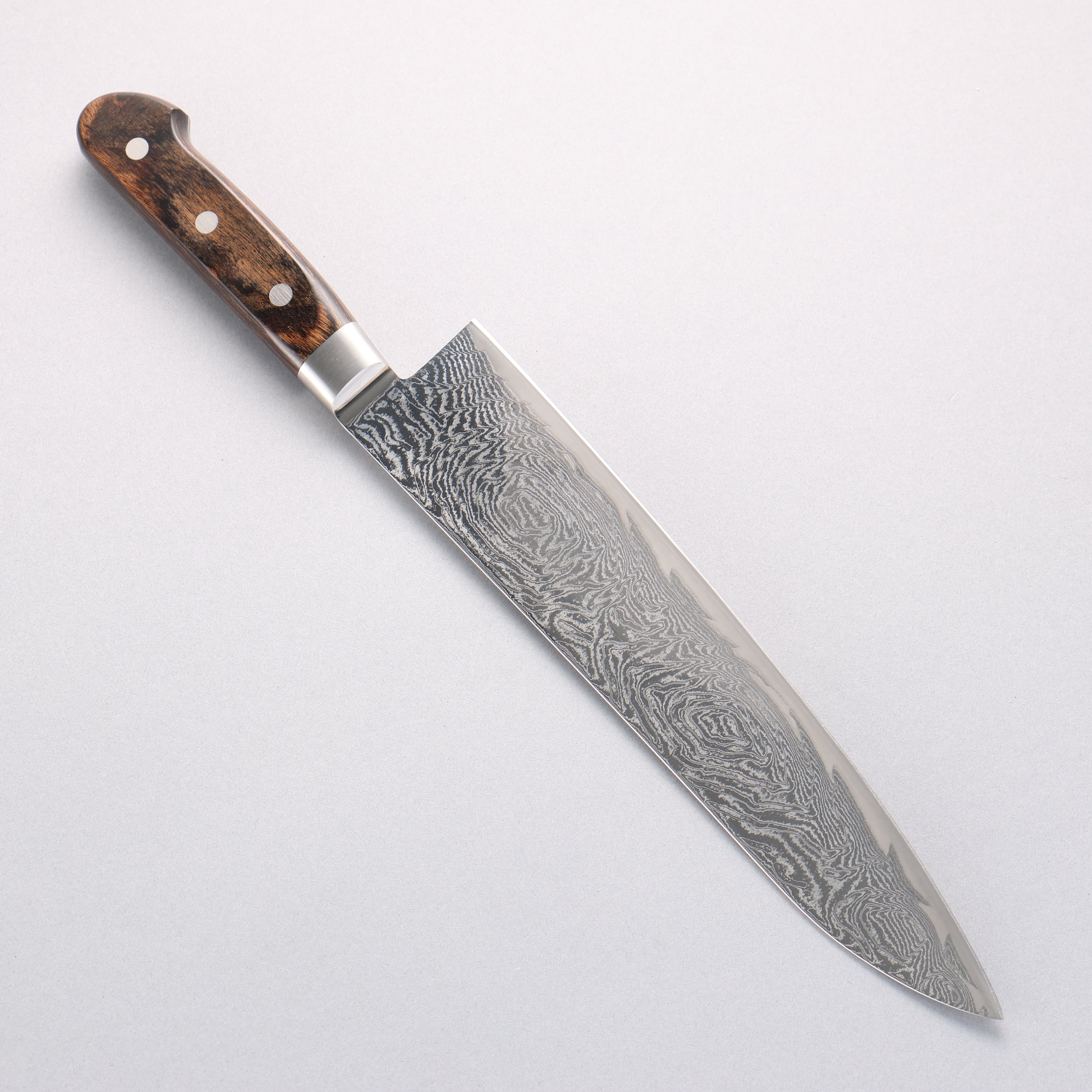 Seisuke Nami AUS10 Mirrored Finish Damascus Gyuto 240mm Brown Pakka wood Handle - Seisuke Knife