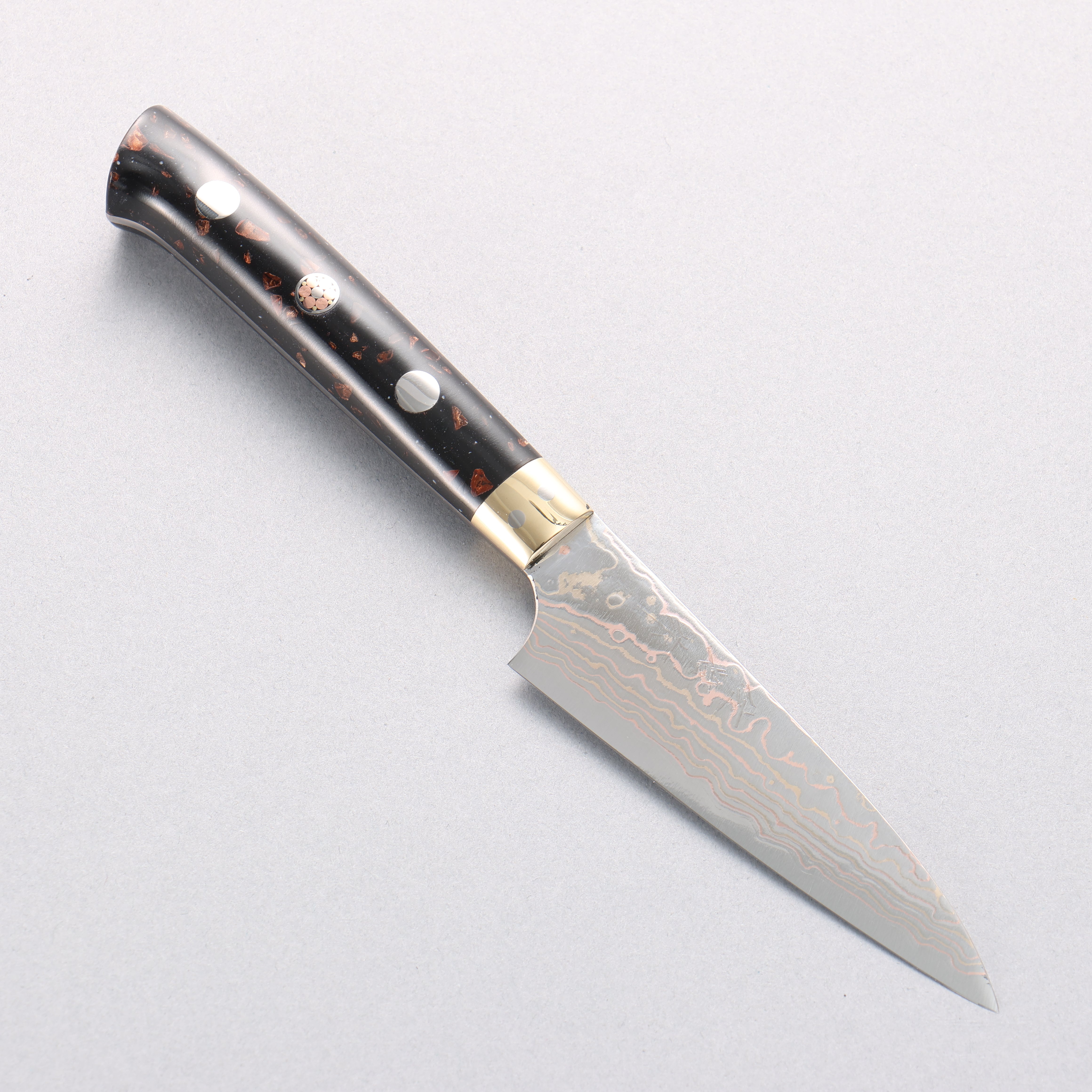Takeshi Saji VG10w Colored Damascus Migaki Paring 90mm Black & Brown Corian Handle - Seisuke Knife