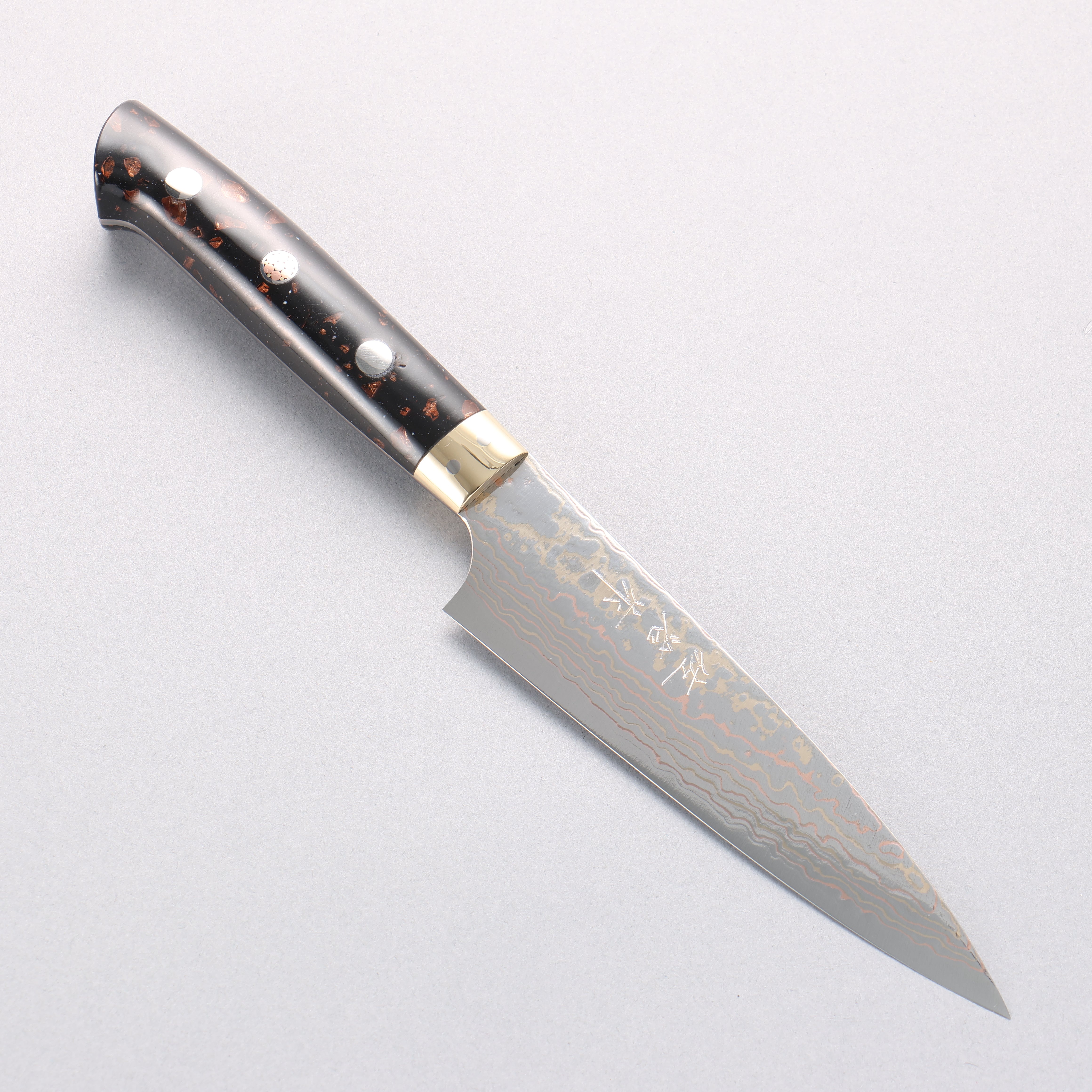 Takeshi Saji VG10w Colored Damascus Migaki Finished Petty-Utility 130mm Corian Handle - Seisuke Knife