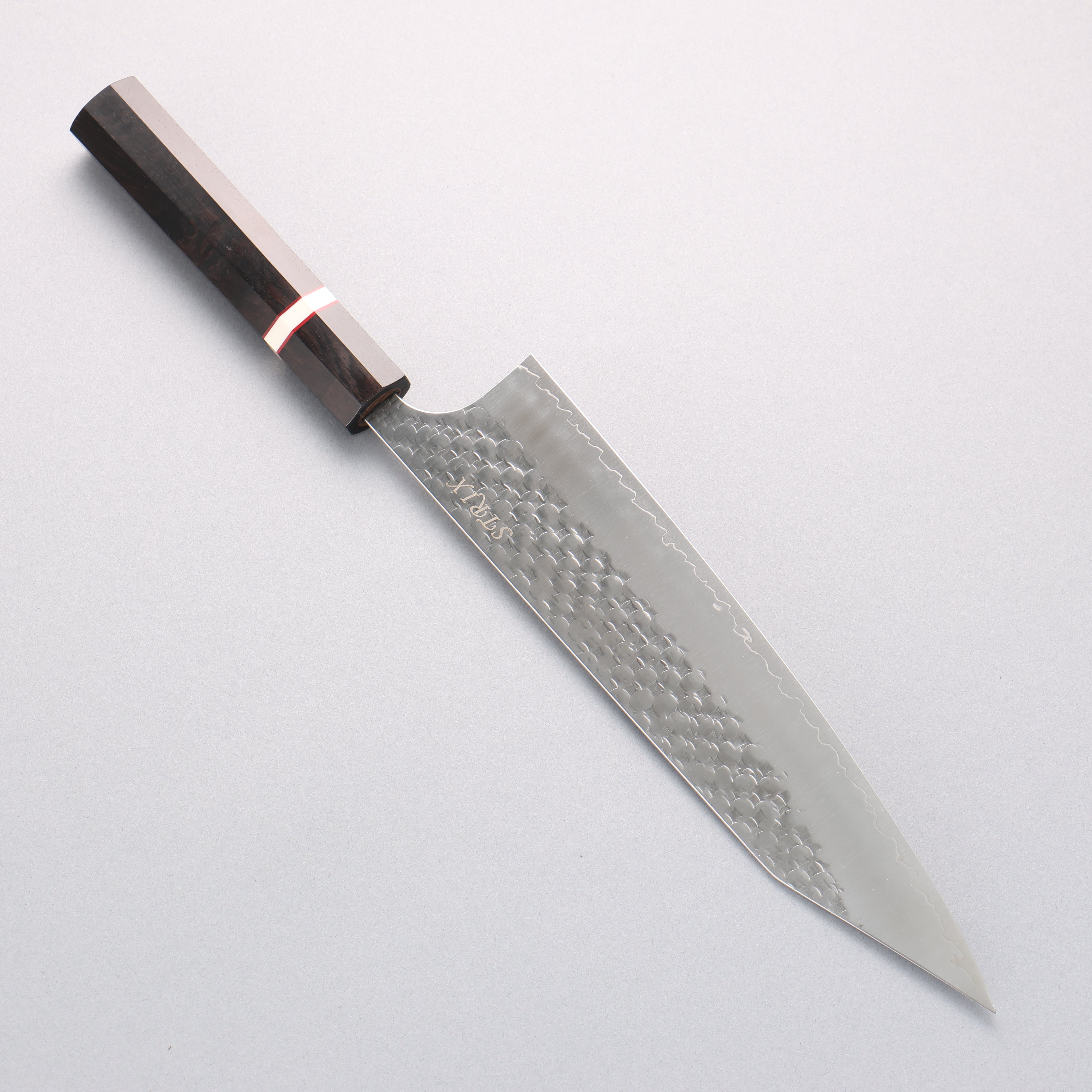 Yoshimi Kato Minamo II SPG STRIX Hammered Kiritsuke Gyuto 240mm Ebony Wood(With White Ring) Handle - Seisuke Knife