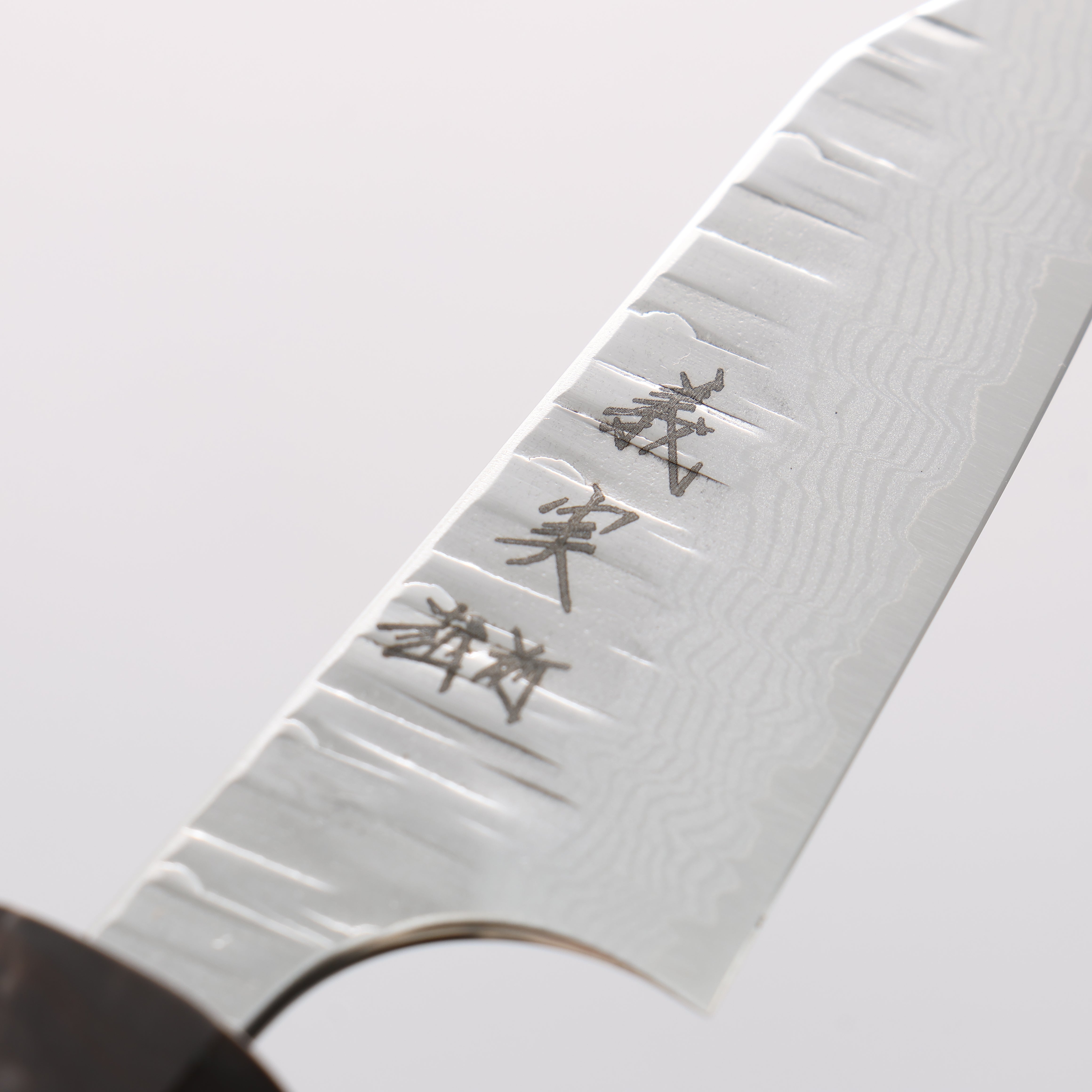 Yoshimi Kato Kasuri VG-XEOS Hammered Damascus Kiritsuke Paring 80mm Stabilized Birch & Black Resin Handle - Seisuke Knife
