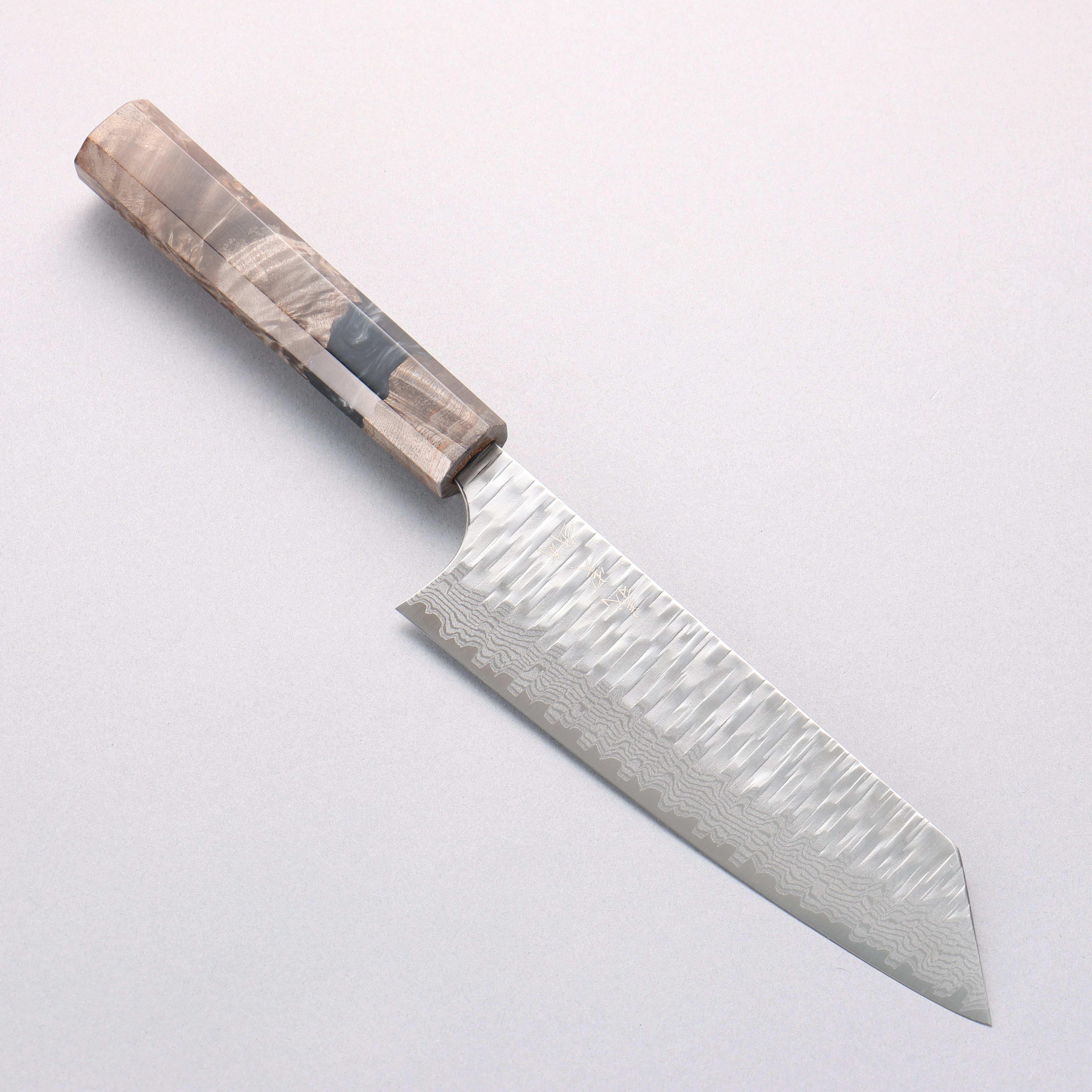 Yoshimi Kato Kasuri VG-XEOS Hammered Damascus Bunka 170mm Stabilized Birch with Black Resin Handle - Seisuke Knife