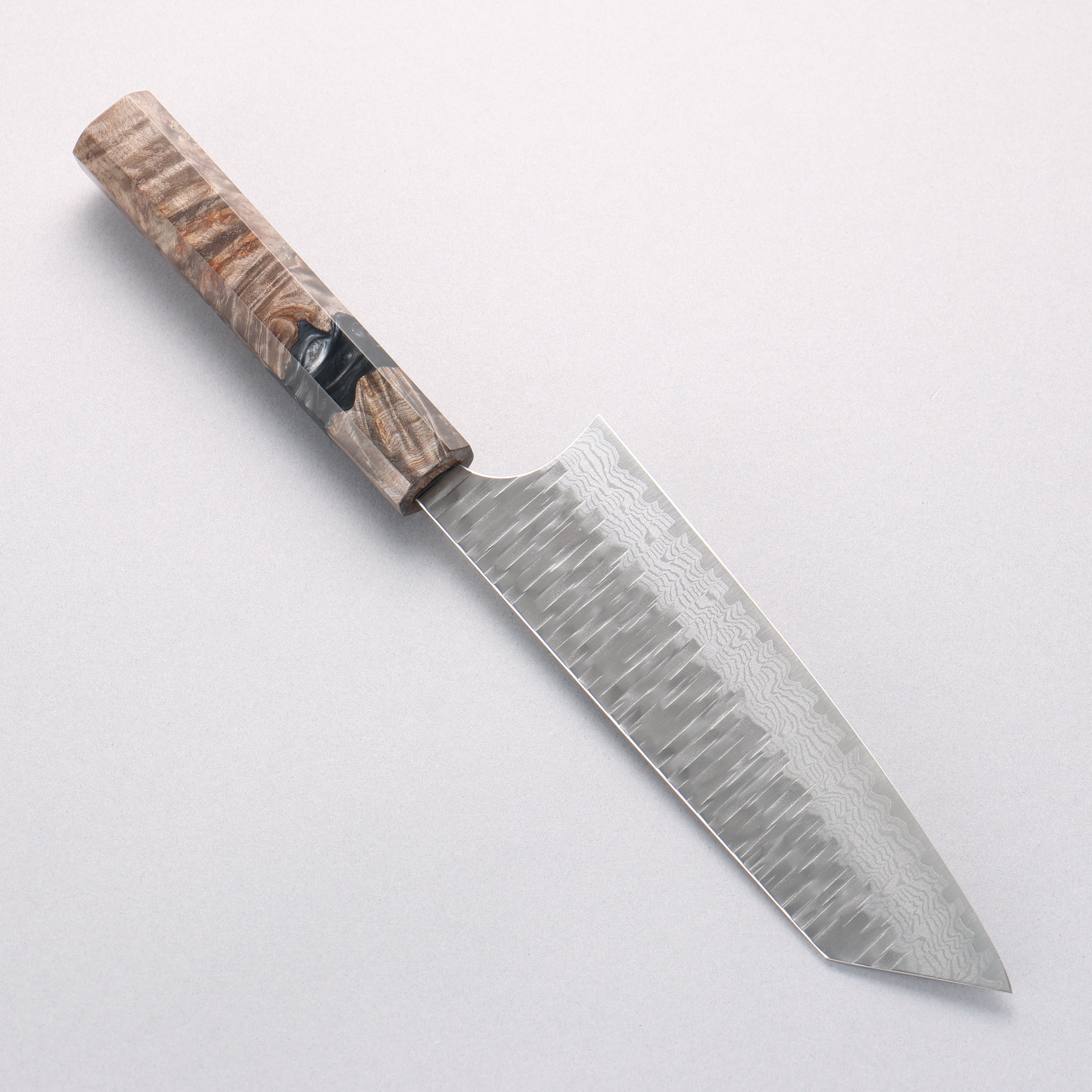 Yoshimi Kato Kasuri VG-XEOS Hammered Damascus Bunka 170mm Stabilized Birch with Black Resin Handle - Seisuke Knife