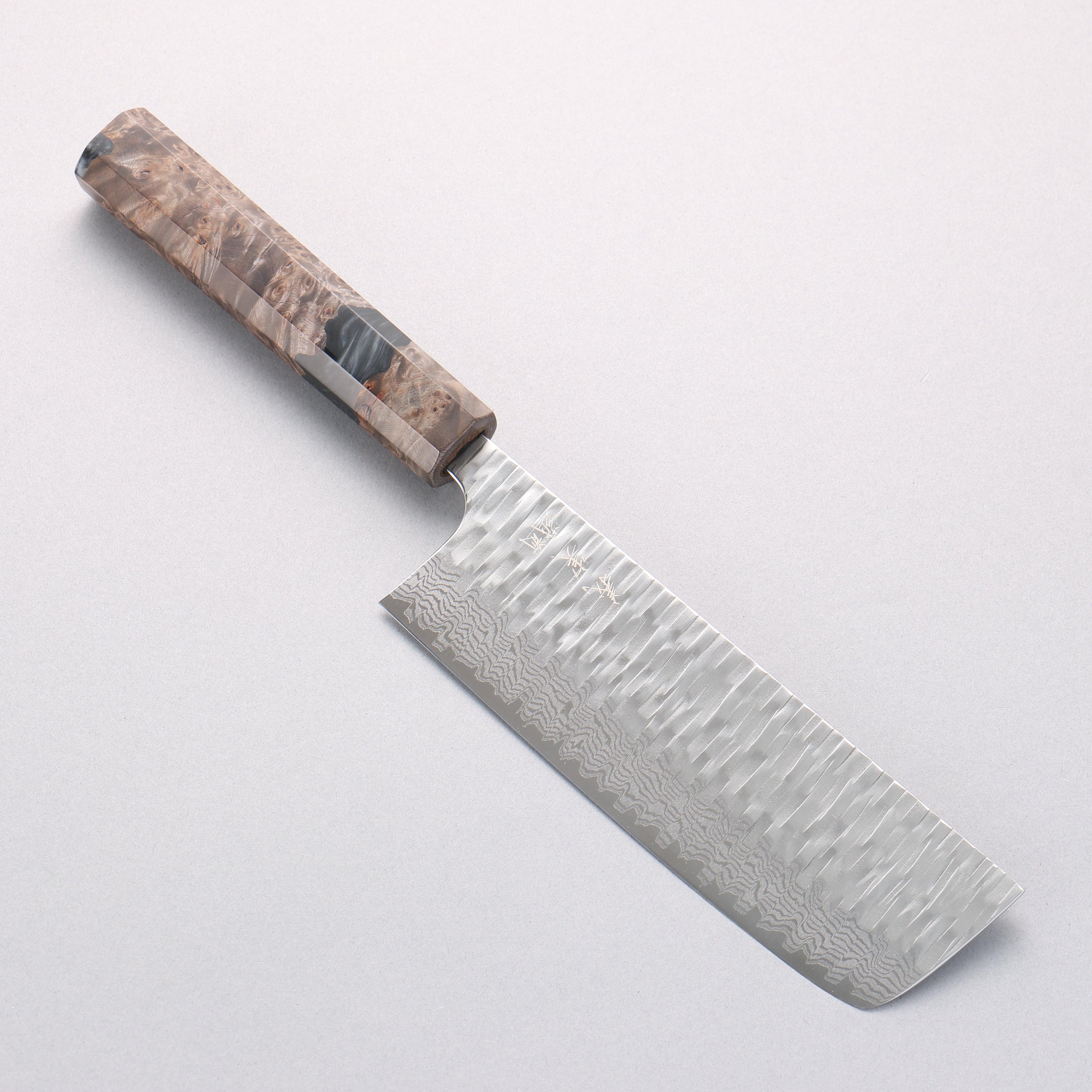 Yoshimi Kato Kasuri VG-XEOS Hammered Damascus Nakiri 165mm Stabilized Birch with Black Resin Handle - Seisuke Knife