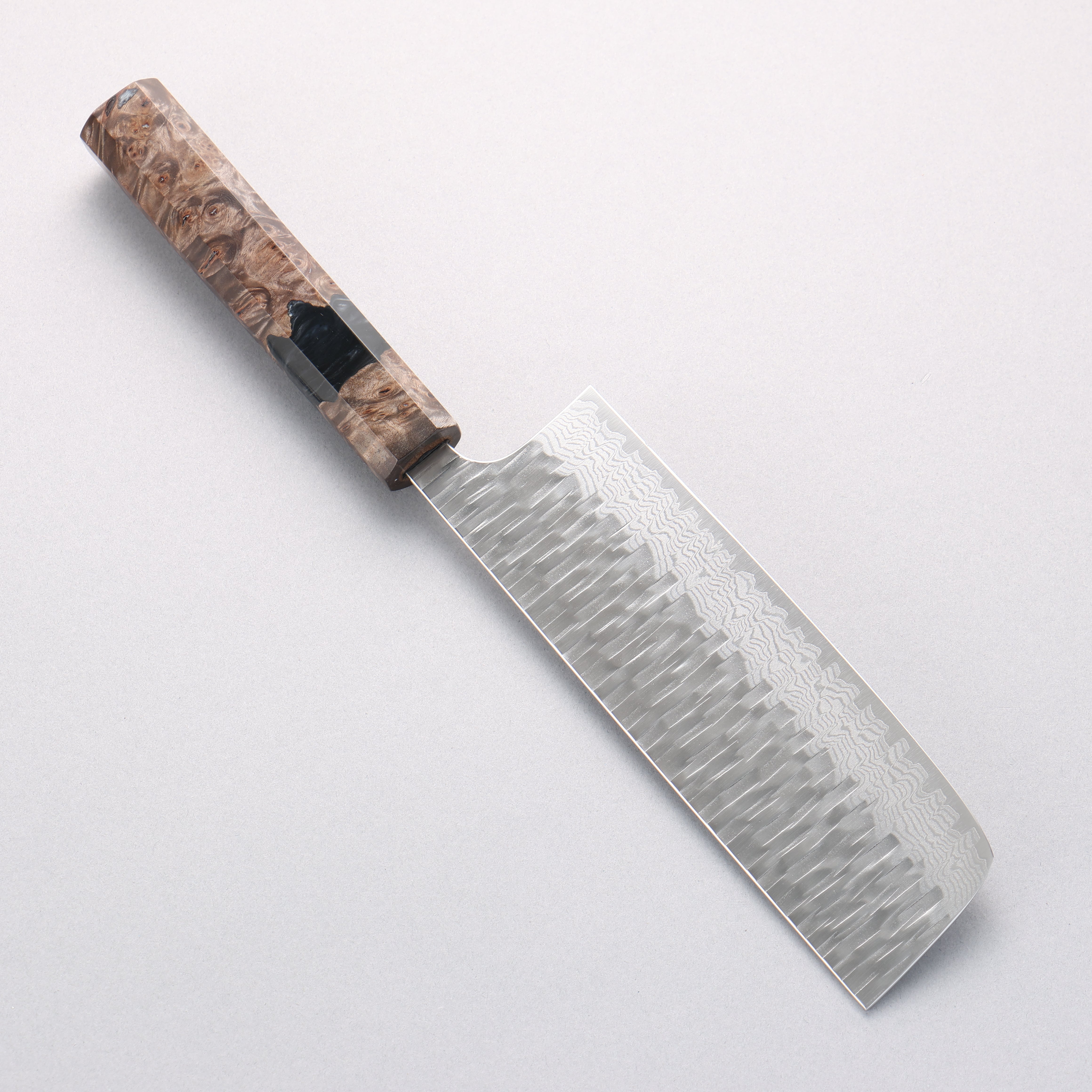Yoshimi Kato Kasuri VG-XEOS Hammered Damascus Nakiri 165mm Stabilized Birch with Black Resin Handle - Seisuke Knife