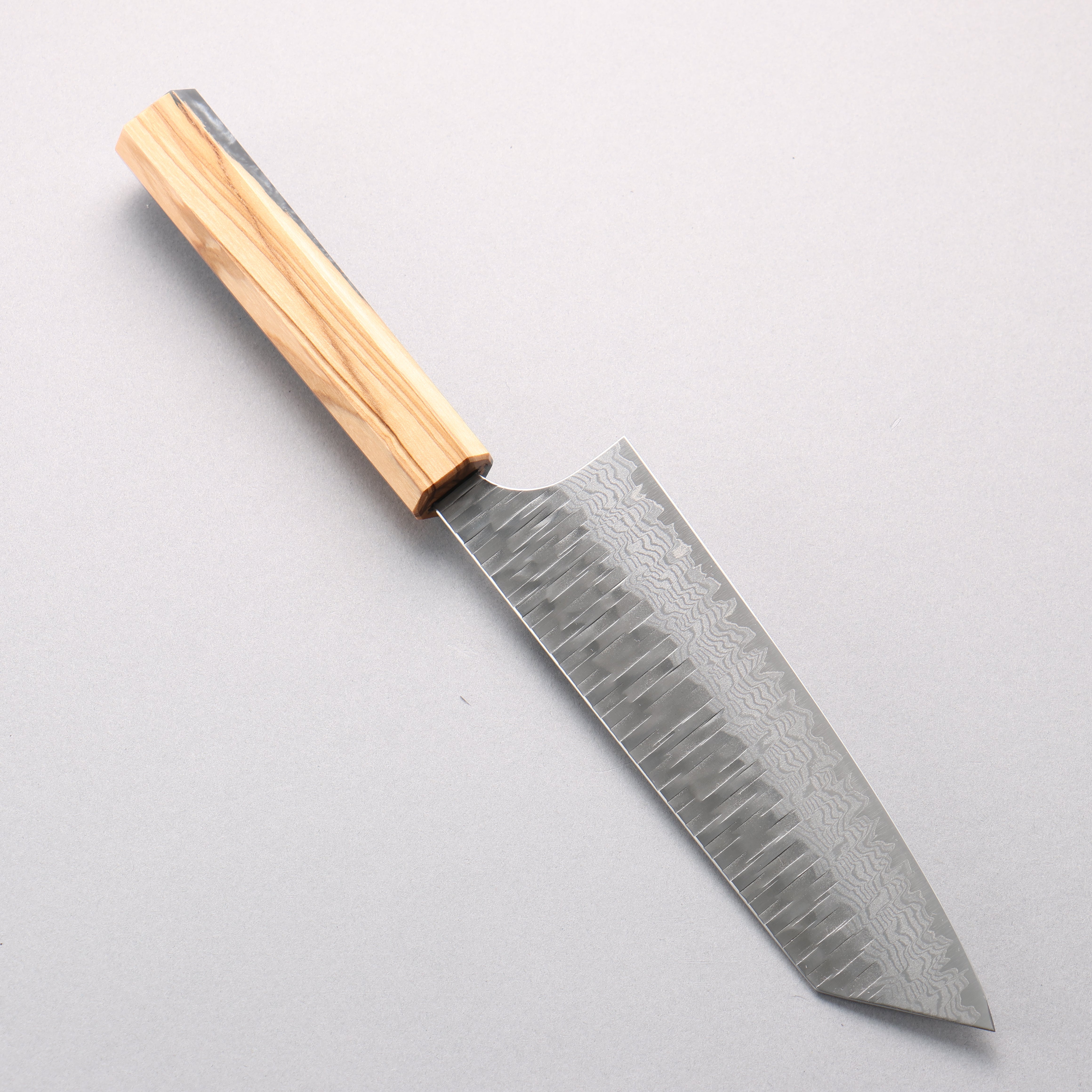 Yoshimi Kato Kasuri VG-XEOS Hammered Damascus Bunka 170mm Olive Wood & Blue Resin Handle - Seisuke Knife