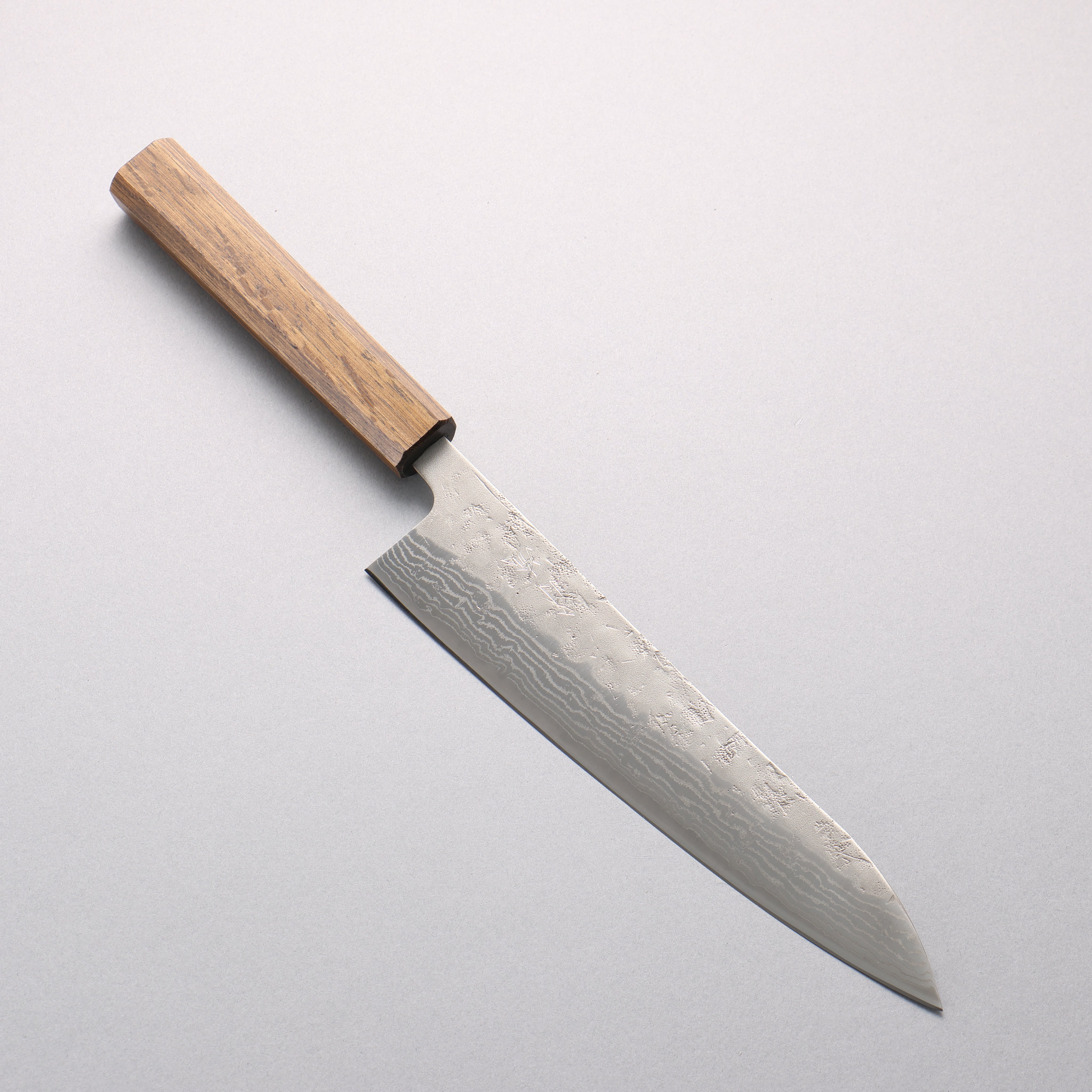 Oul Swedish Steel-stn Damascus Washiji Gyuto 210mm Oak Handle - Seisuke Knife