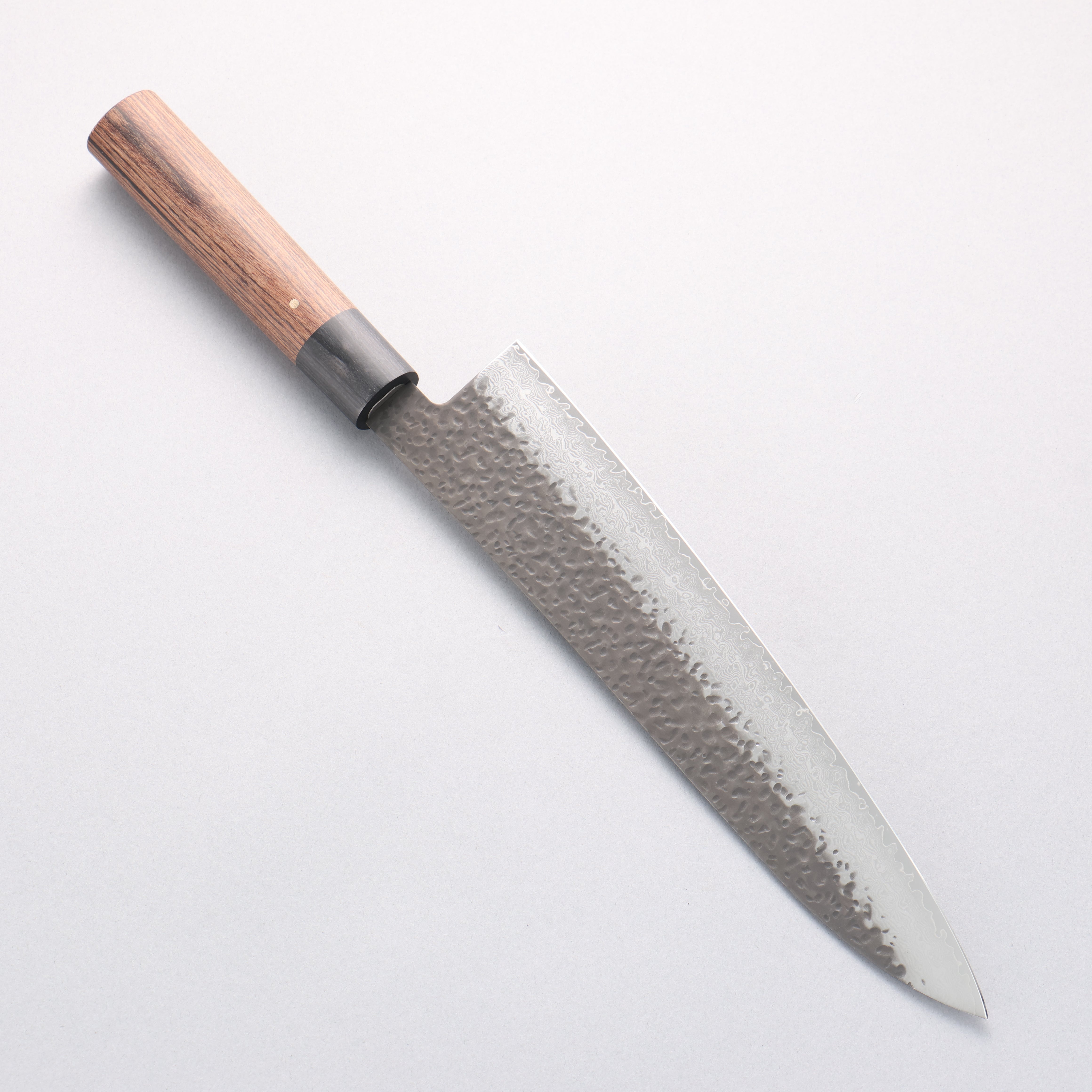 Shizu Gen VG10 Hammered Black Finished Gyuto 240mm Brown Pakkawood Handle - Seisuke Knife