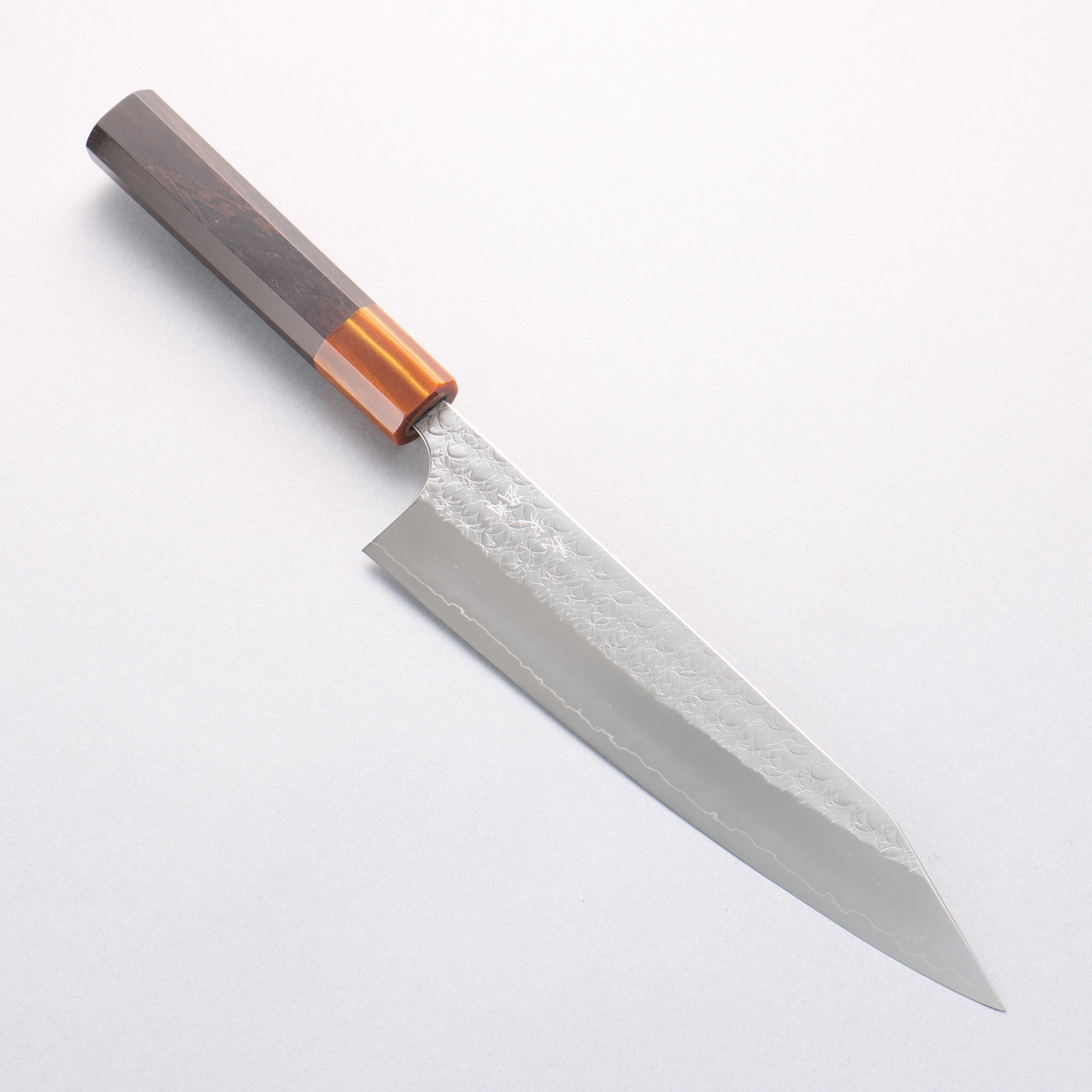 Yoshimi Kato Minamo SG2 Hammered Kiritsuke Gyuto 210mm Ebony (ferrule: Orange Resin) Handle - Seisuke Knife