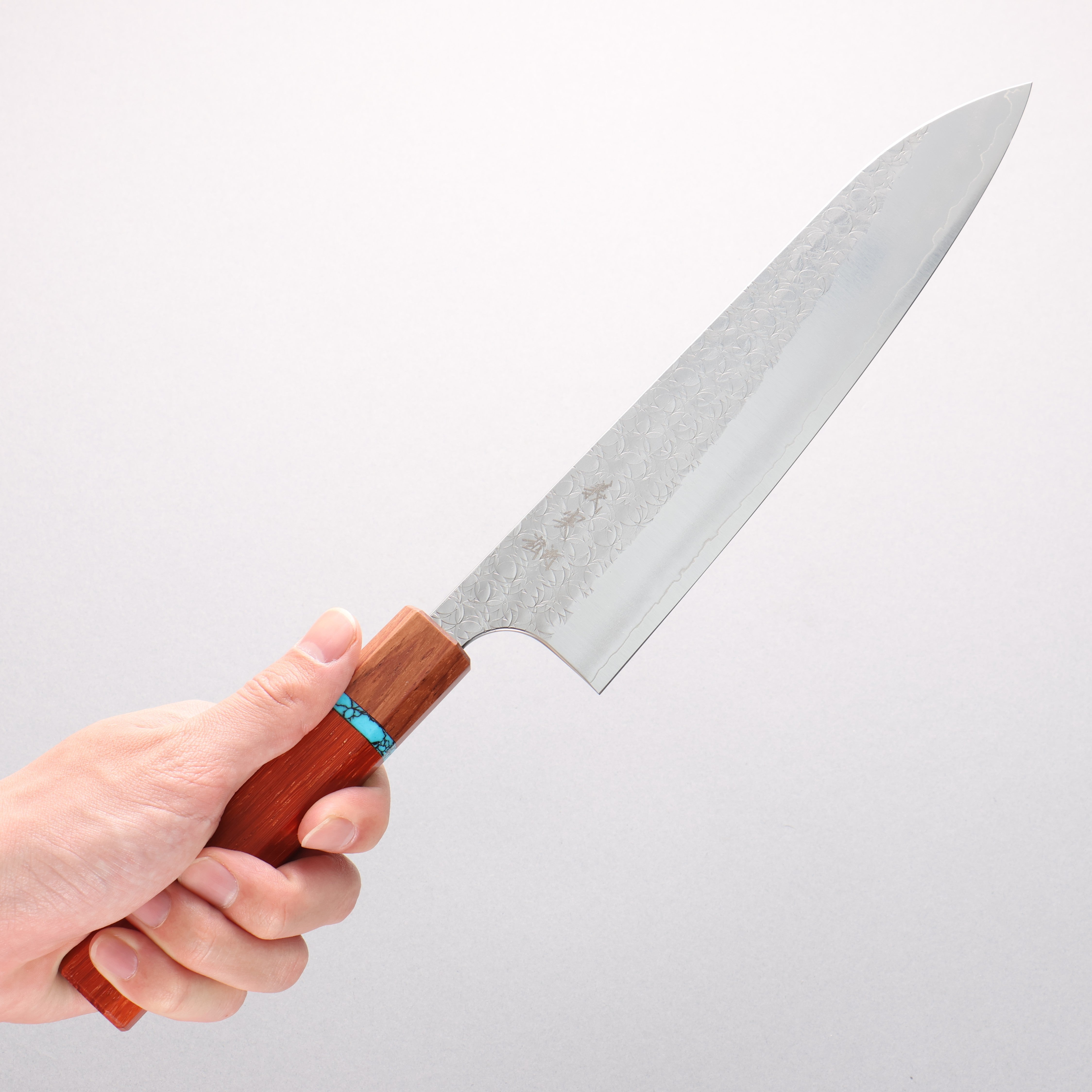 Yoshimi Kato Minamo SG2 Hammered Gyuto 210mm Padoauk(Turquoise Ring) Handle - Seisuke Knife