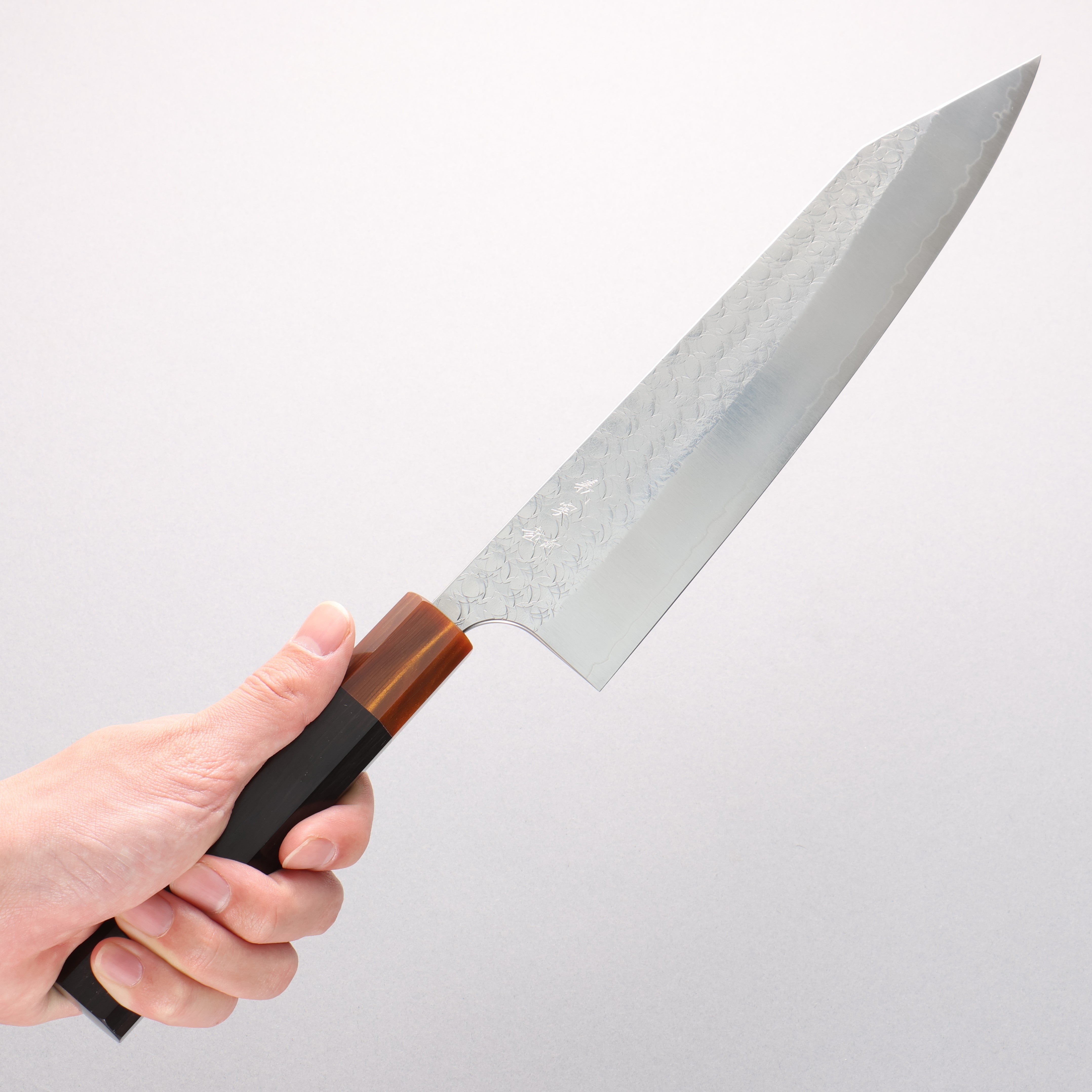 Yoshimi Kato Minamo SG2 Hammered Gyuto 240mm Ebony (ferrule: Orange Resin) Handle - Seisuke Knife