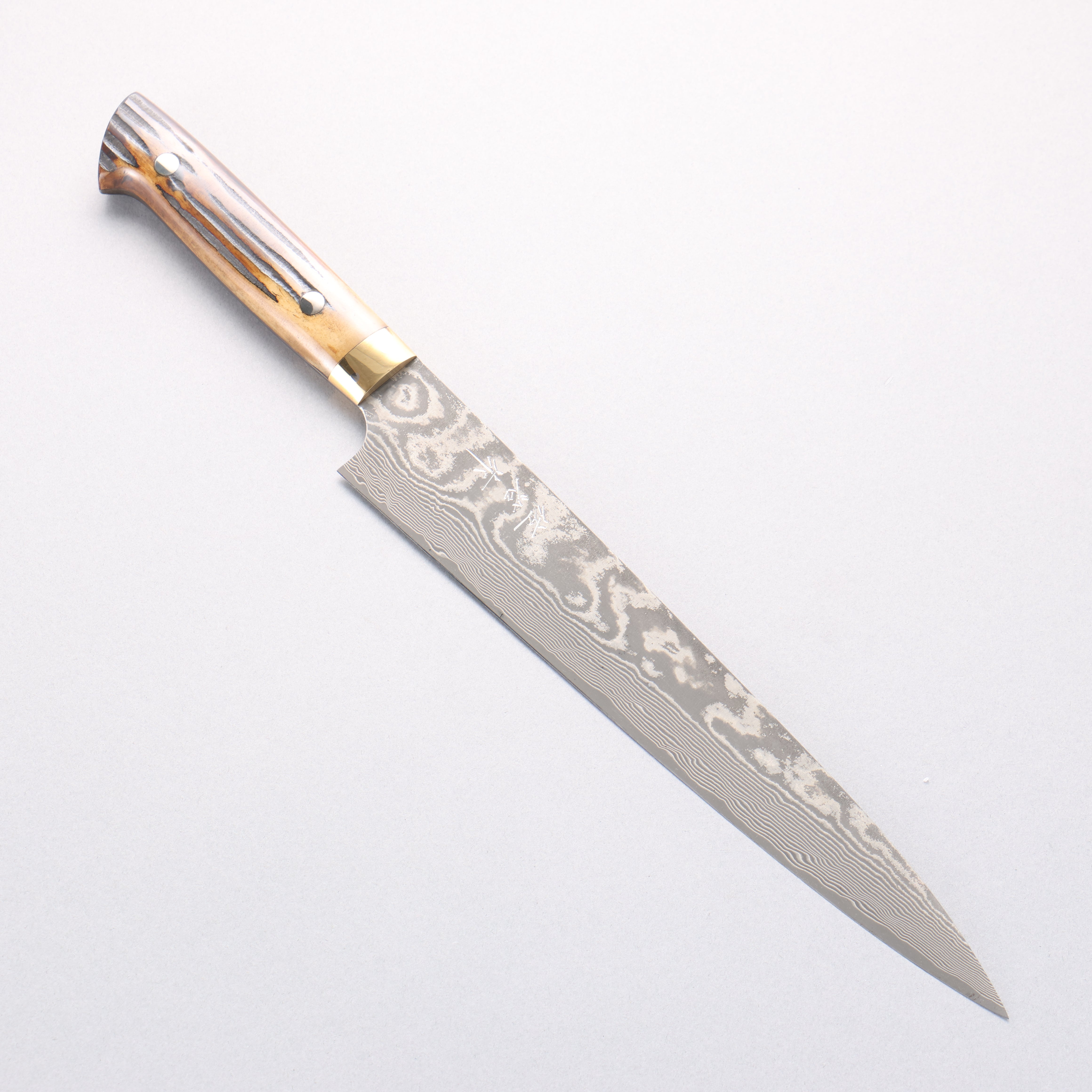 Takeshi Saji VG10 Black Damascus Sujihiki 240mm Brown Deer Horn Handle - Seisuke Knife