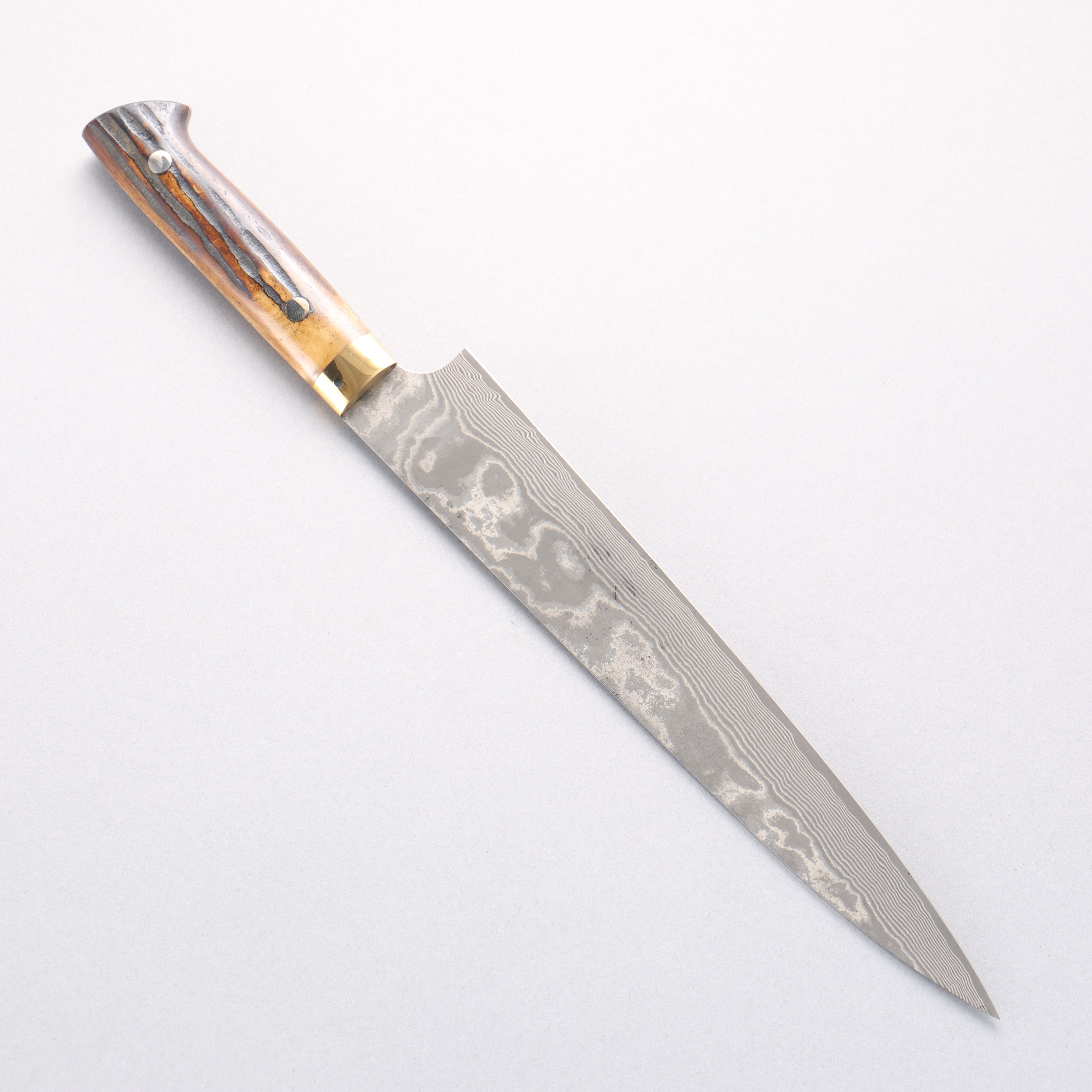 Takeshi Saji VG10 Black Damascus Sujihiki 240mm Brown Deer Horn Handle - Seisuke Knife