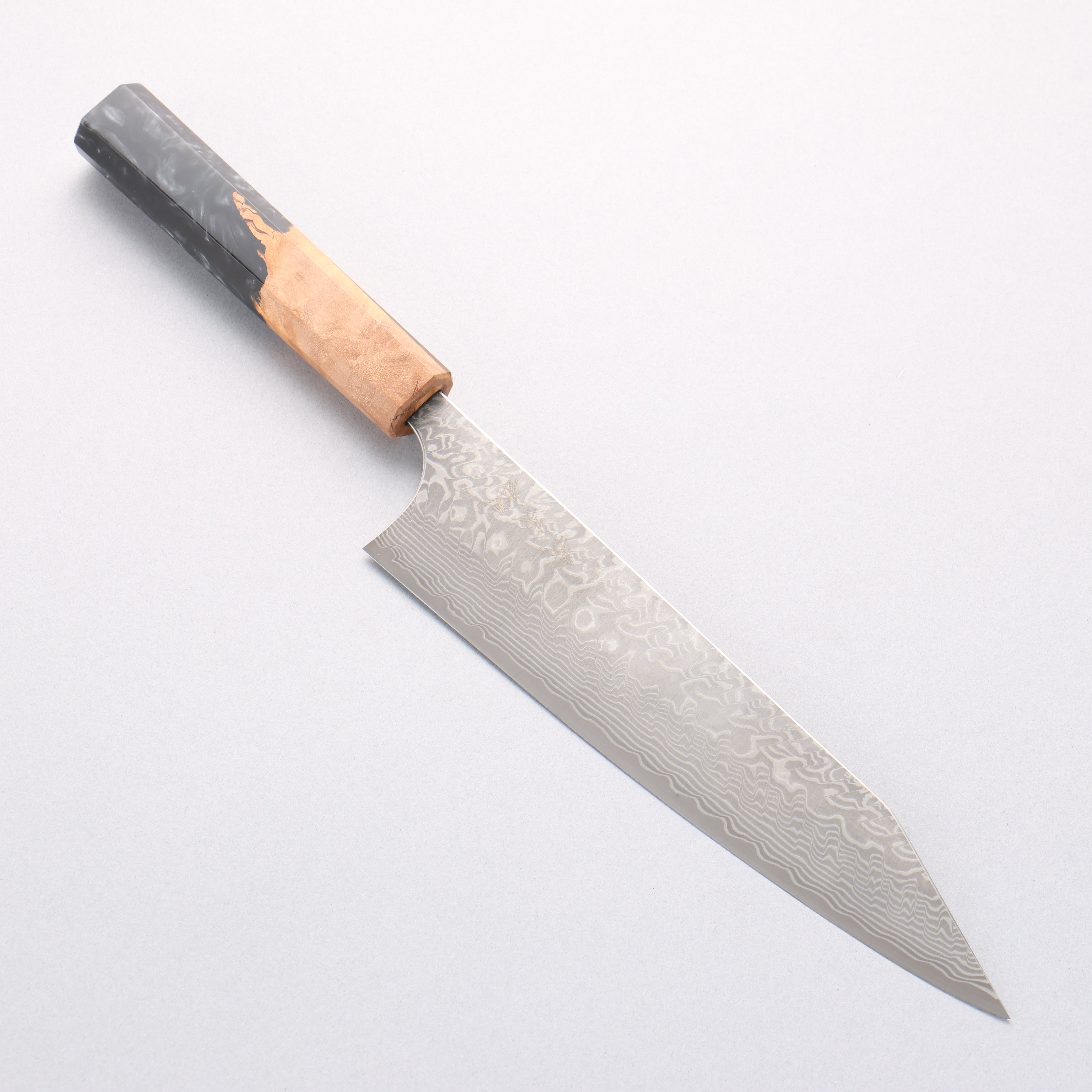 Yoshimi Kato SG2 Black Damascus Kiritsuke Gyuto 210mm Olive Tree and Black/White Marble Resin Handle - Seisuke Knife