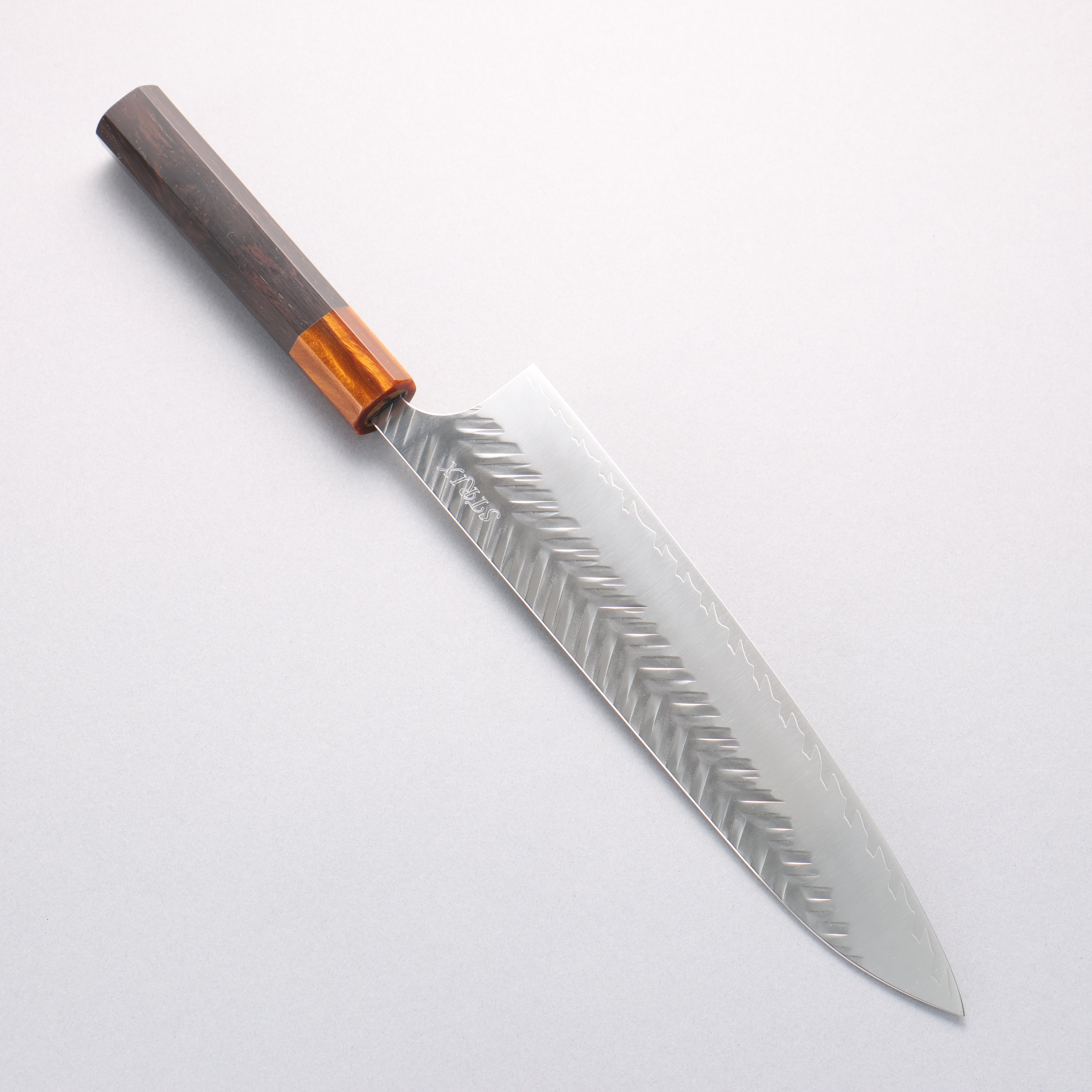 Yoshimi Kato SPG STRIX Hammered (V) Gyuto 240mm Ebony (ferrule: Orange Resin) Handle - Seisuke Knife