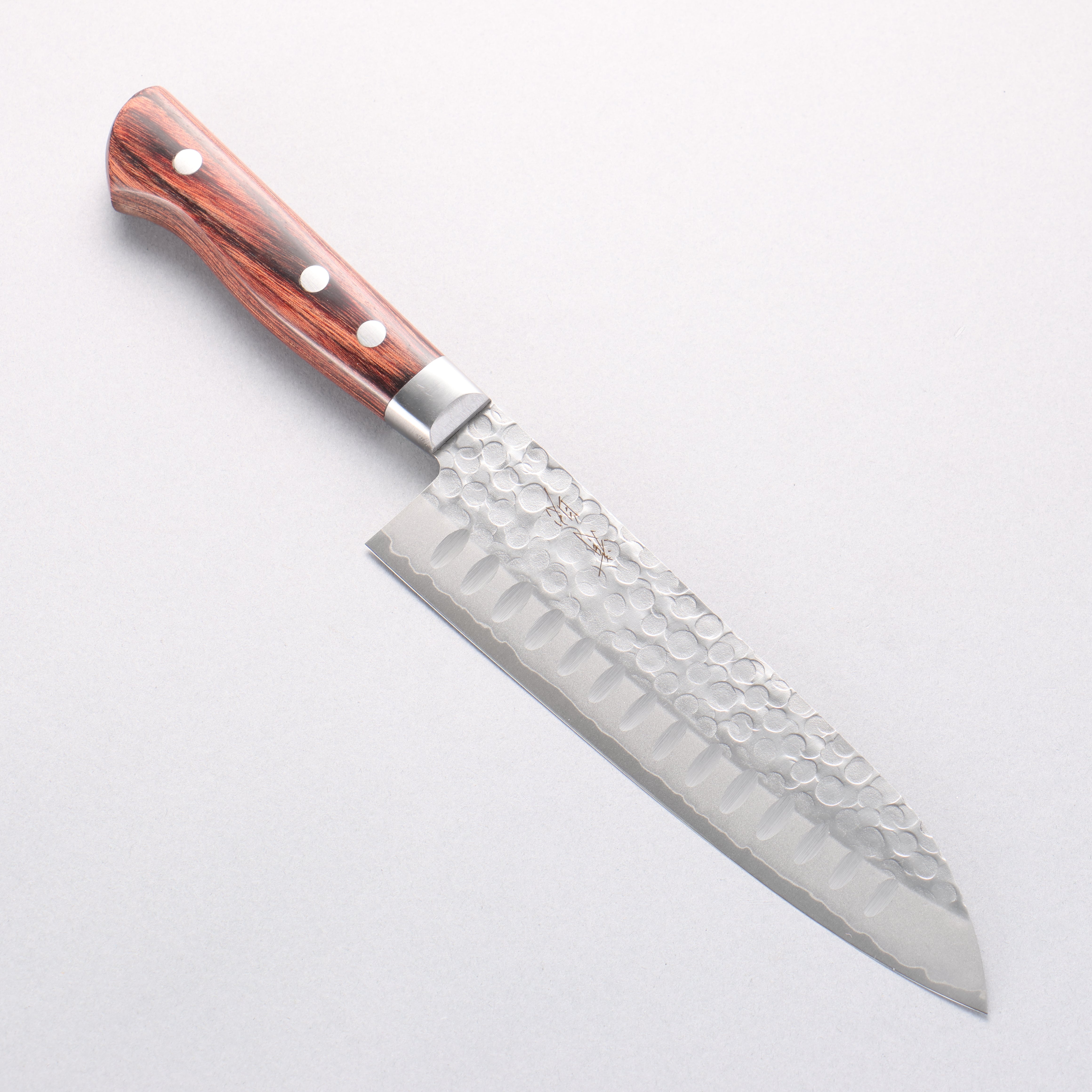 Seisuke VG10 Hammered Ribbed Santoku 180mm Mahogany Handle - Seisuke Knife