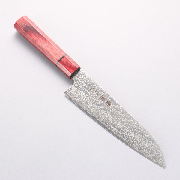 Higuchi SG2 Damascus Migaki Santoku 180mm Red Pakkawood Handle
