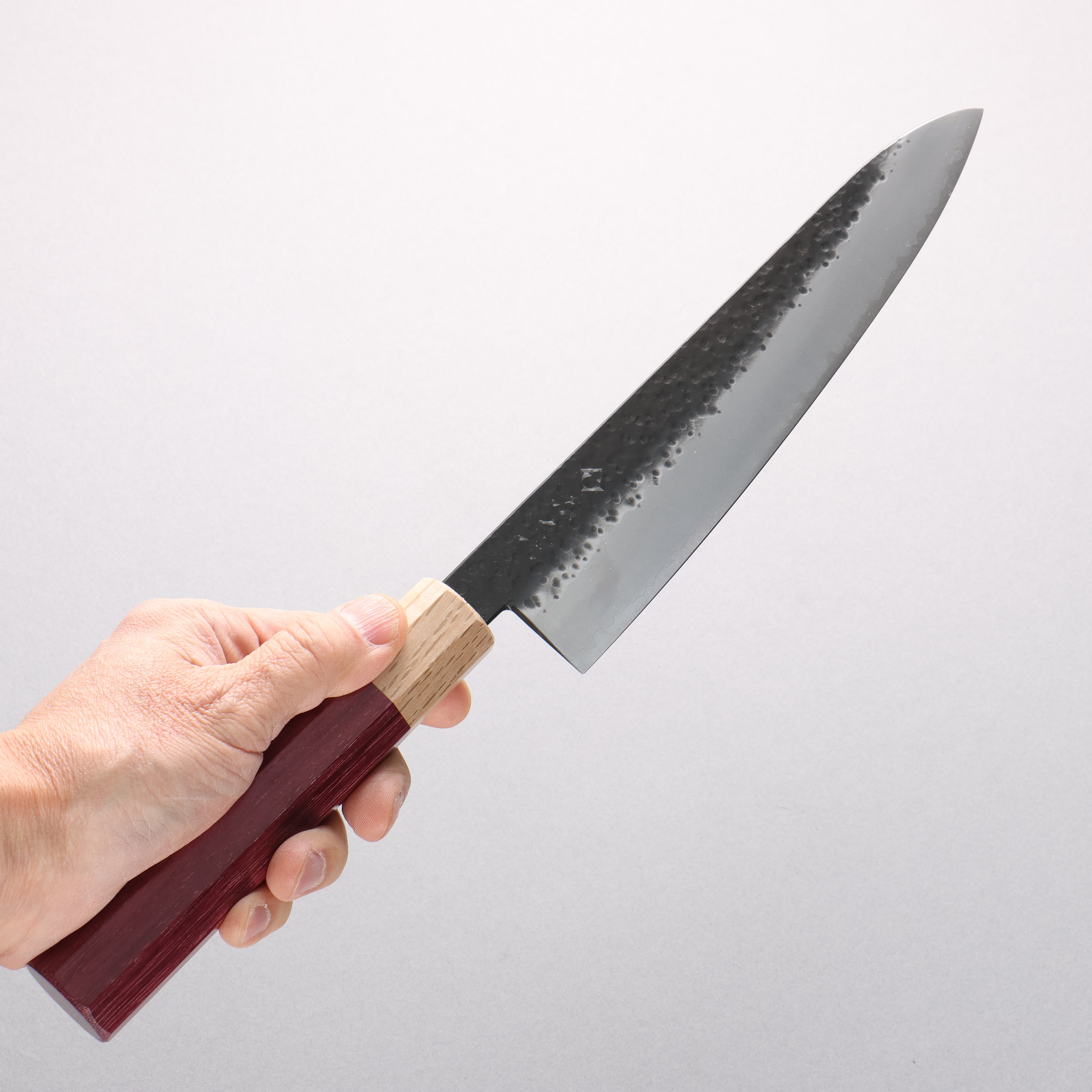 Fukube VG10 Hammered Kurouchi Gyuto 210mm Purple Heart Handle - Seisuke Knife