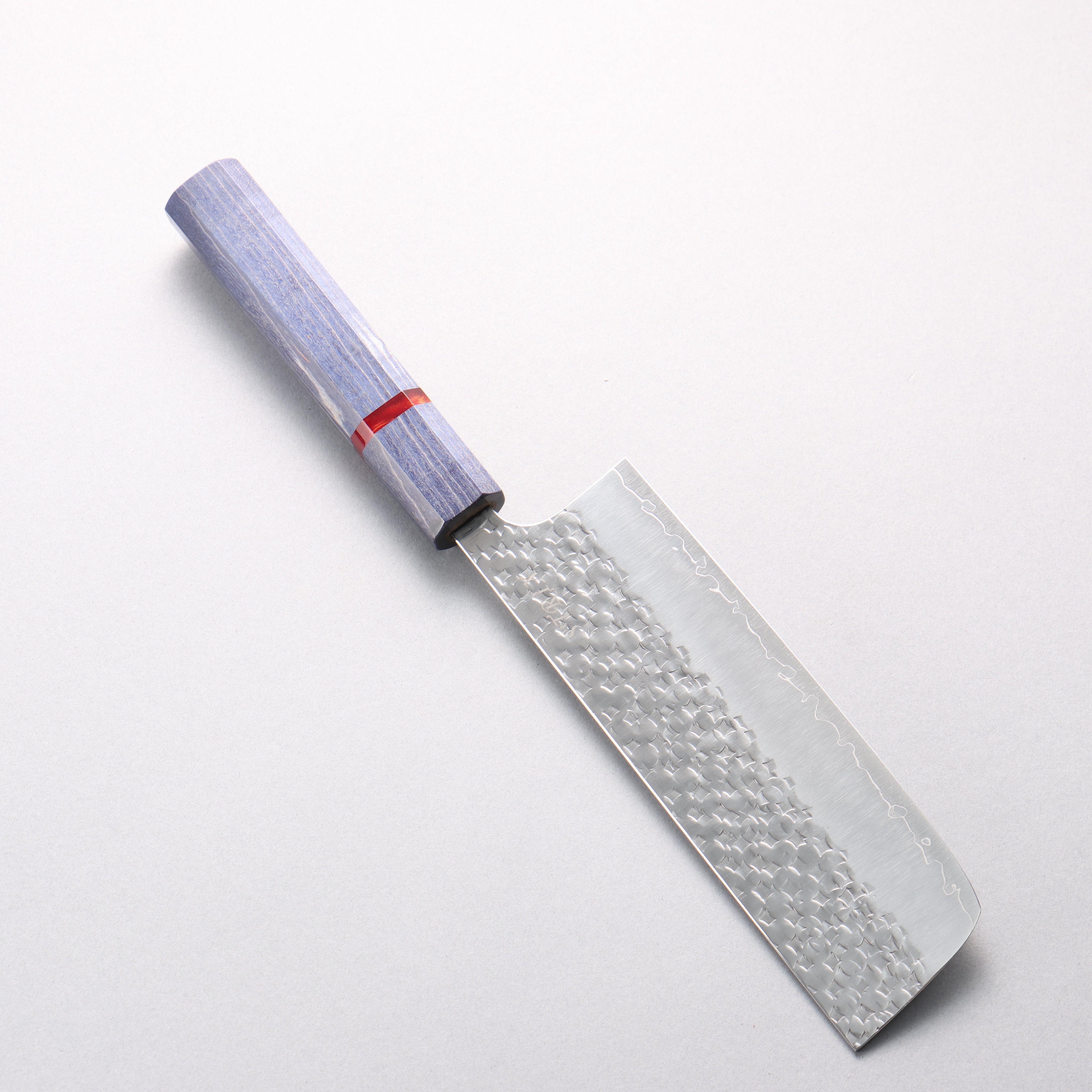 Yoshimi Kato Minamo II SPG STRIX Hammered Nakiri 165mm Blue Stabilized Wood (With Red Ring) Handle - Seisuke Knife
