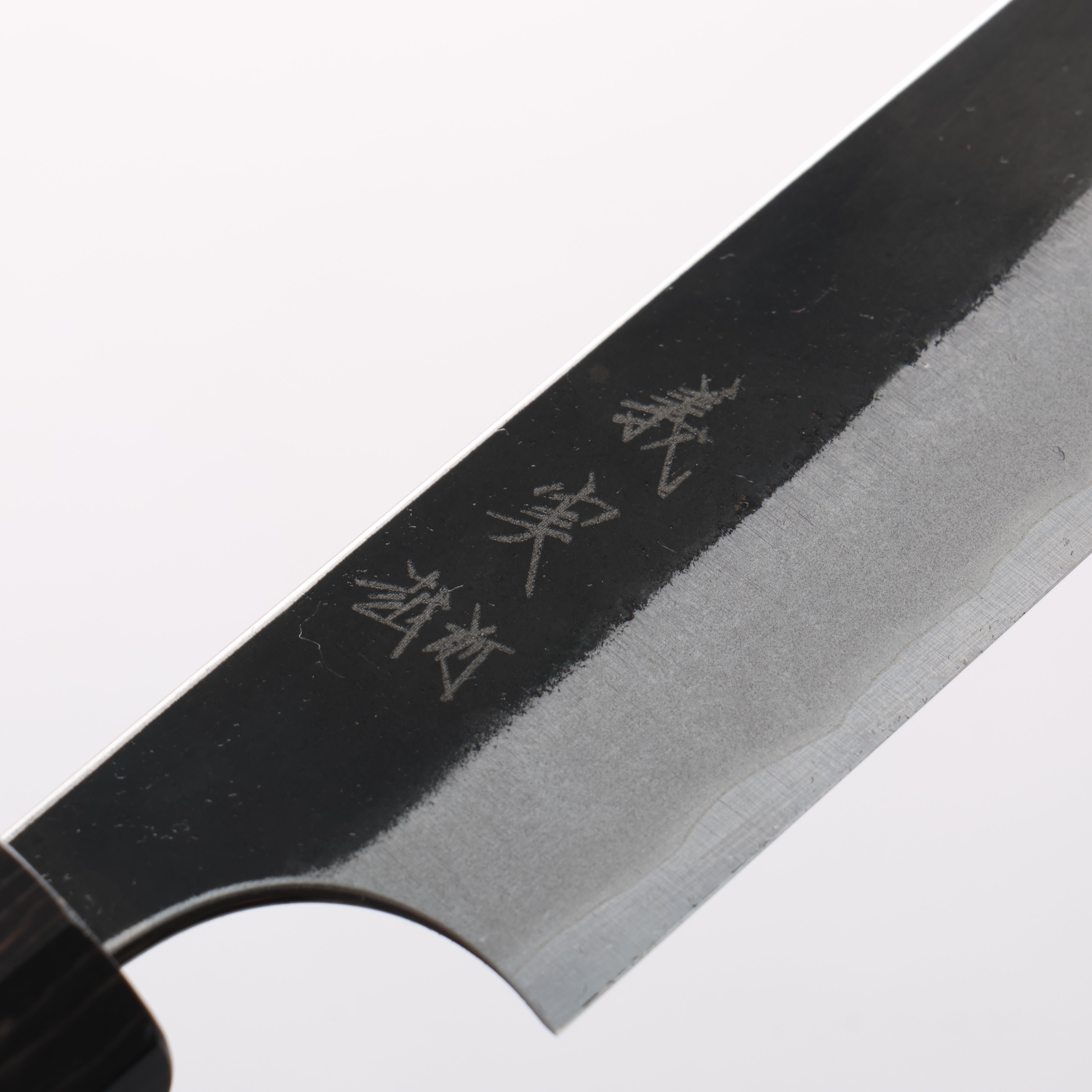 Yoshimi Kato Blue Super Kurouchi Kengata Petty-Utility 170mm Gray Stabilized Wood & White Ring Handle - Seisuke Knife